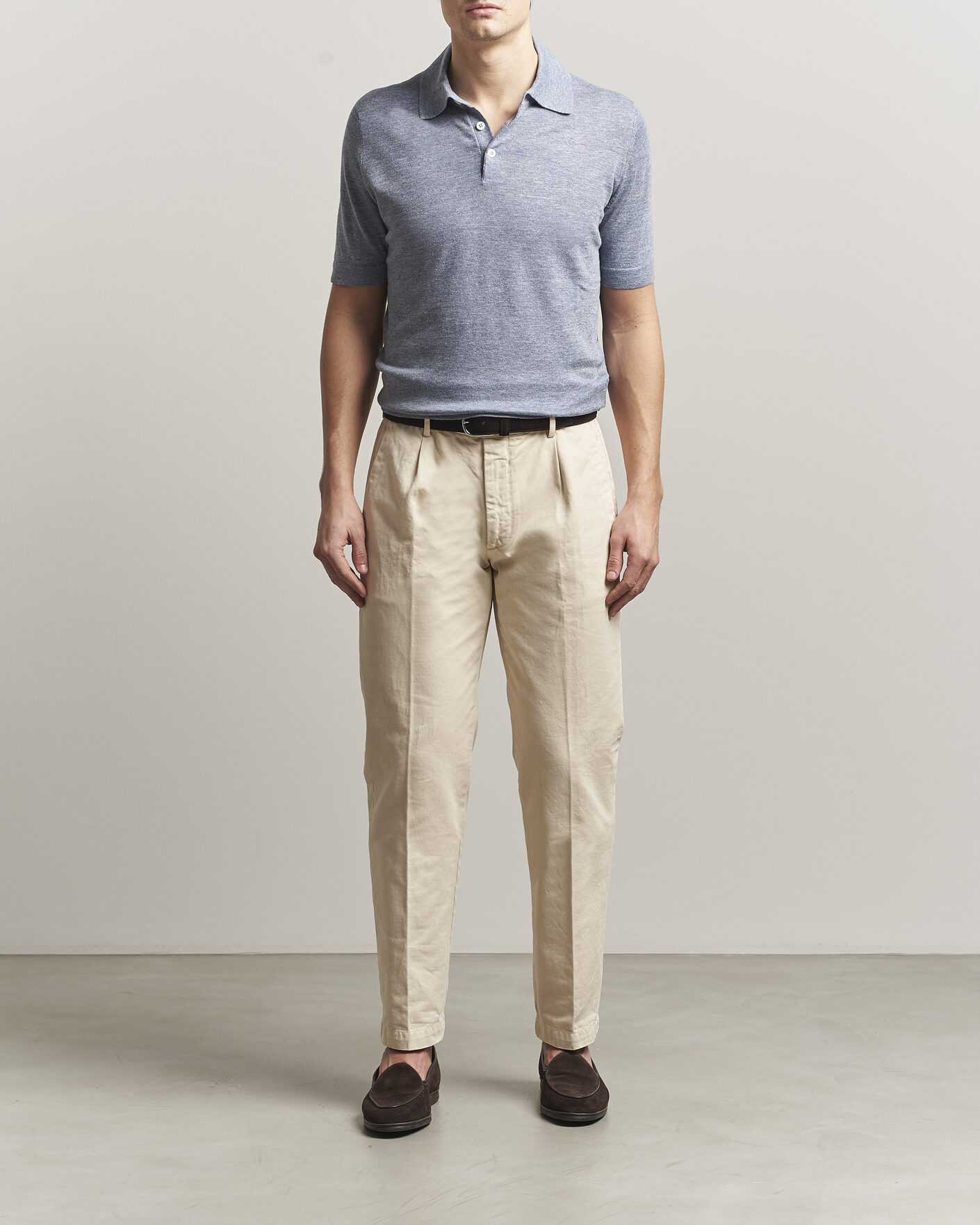 Homme | Polos | Brunello Cucinelli | Linen Knitted Polo Light Blue
