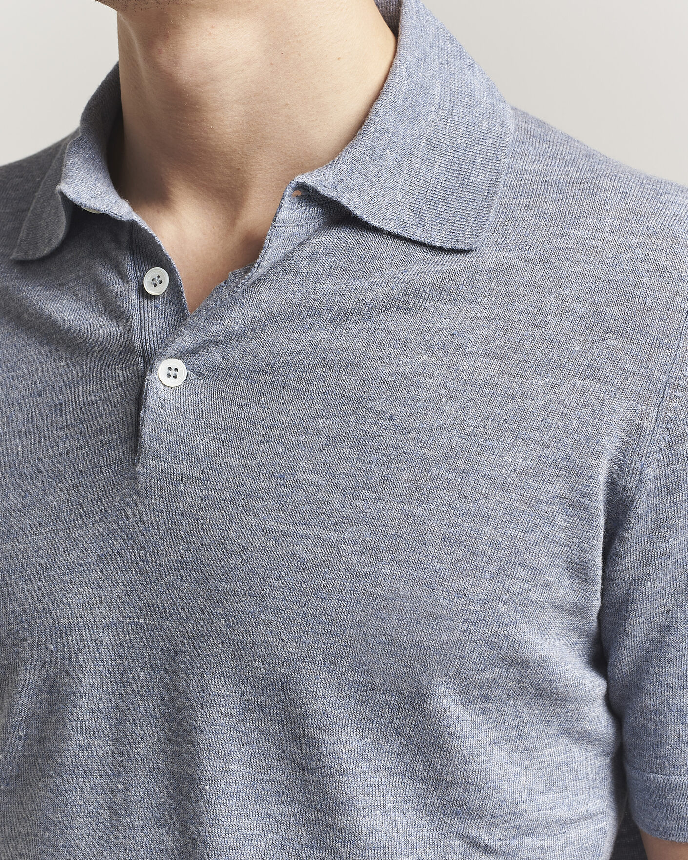 Homme | Polos | Brunello Cucinelli | Linen Knitted Polo Light Blue
