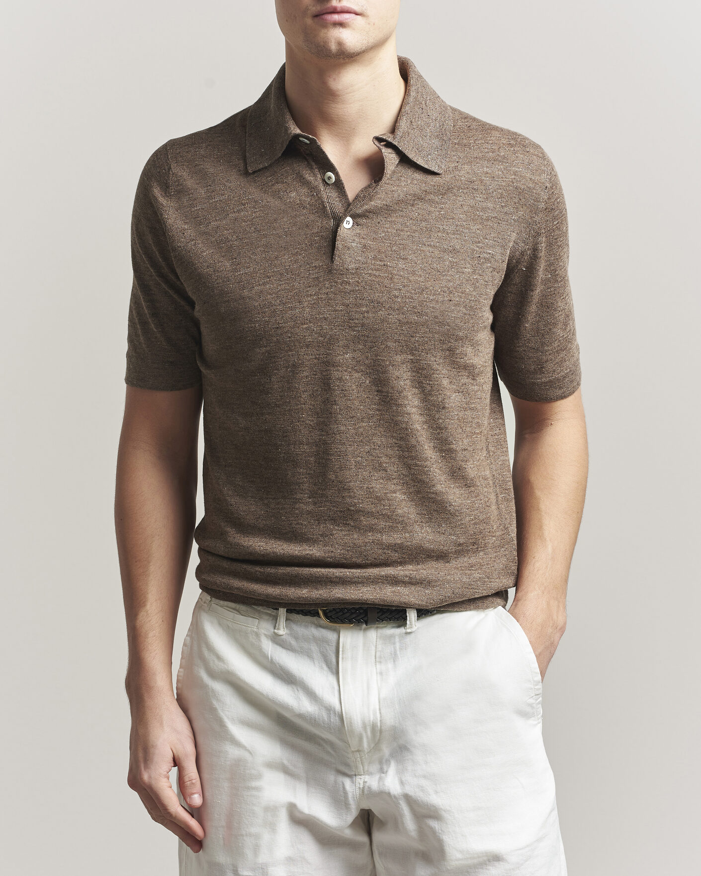 Homme | Polos | Brunello Cucinelli | Linen Knitted Polo Brown