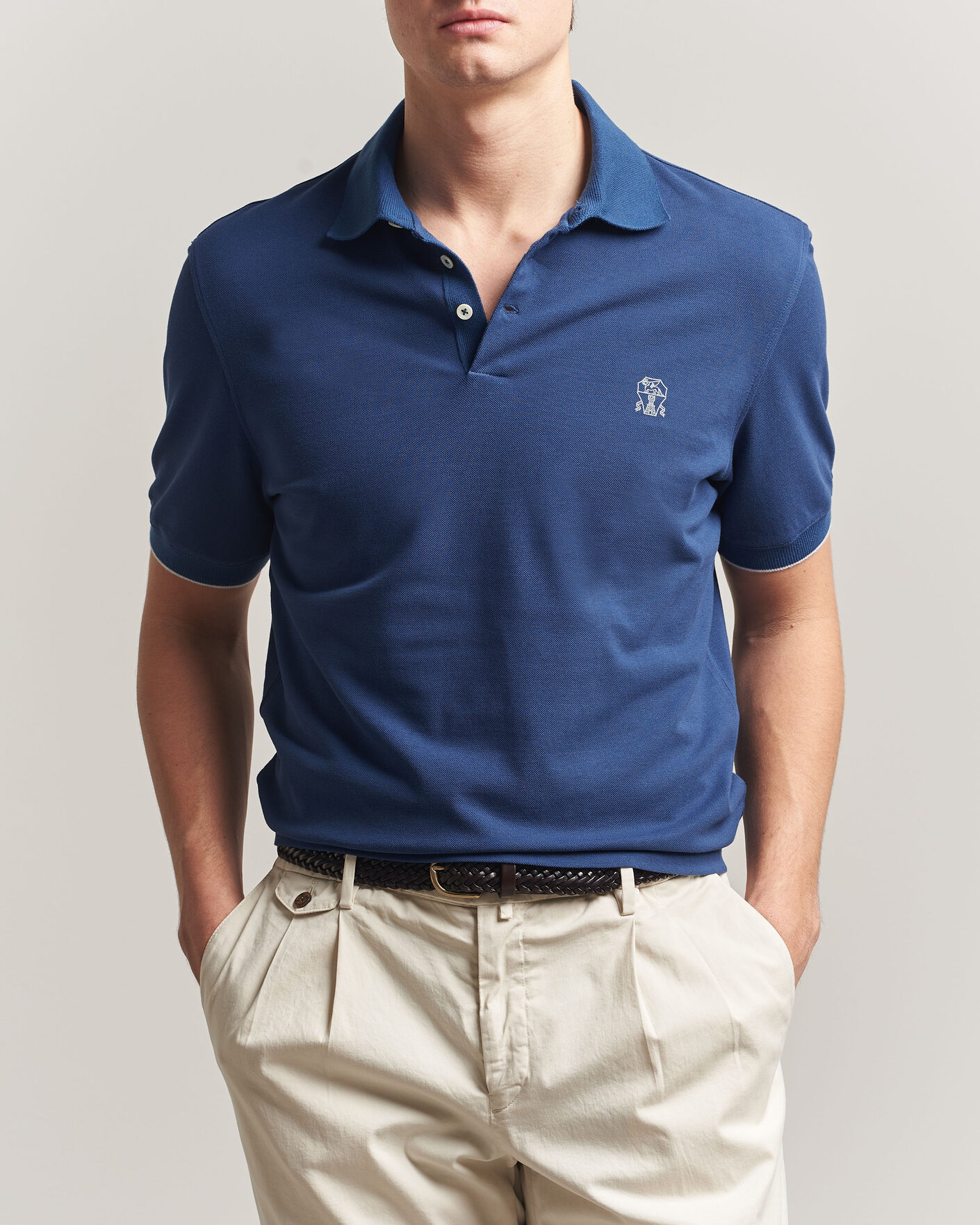 Homme | Polos | Brunello Cucinelli | Short Sleeve Logo Polo Blue