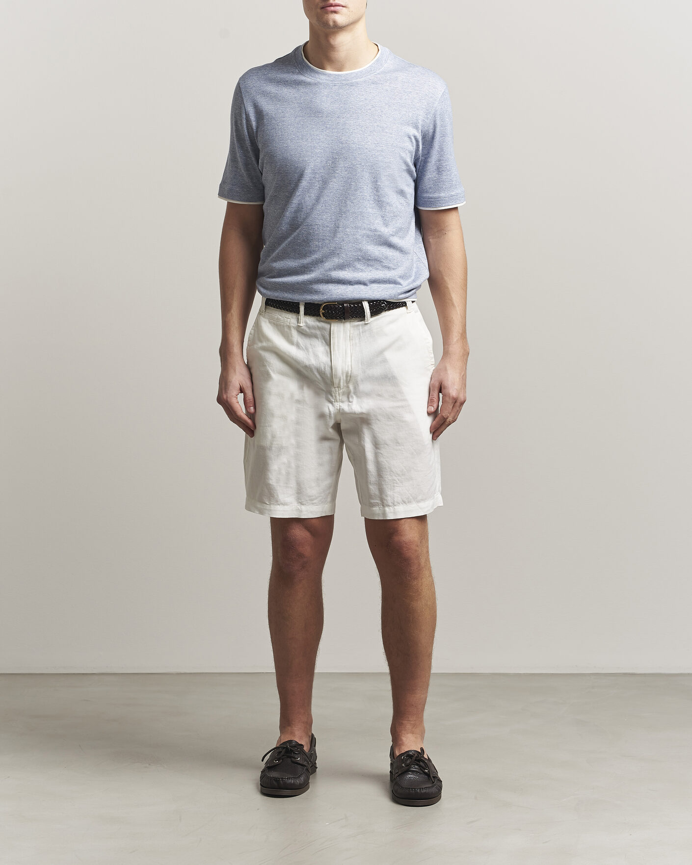 Homme | T-shirts | Brunello Cucinelli | Double Collar Linen T-Shirt Light Blue
