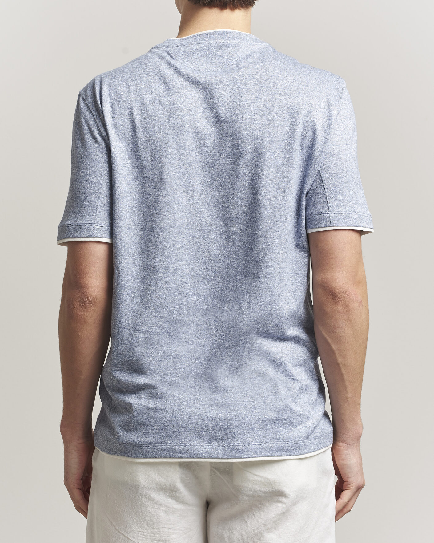 Homme | T-shirts | Brunello Cucinelli | Double Collar Linen T-Shirt Light Blue