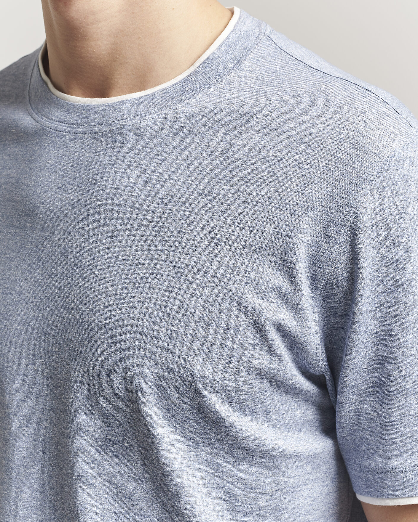 Homme | T-shirts | Brunello Cucinelli | Double Collar Linen T-Shirt Light Blue