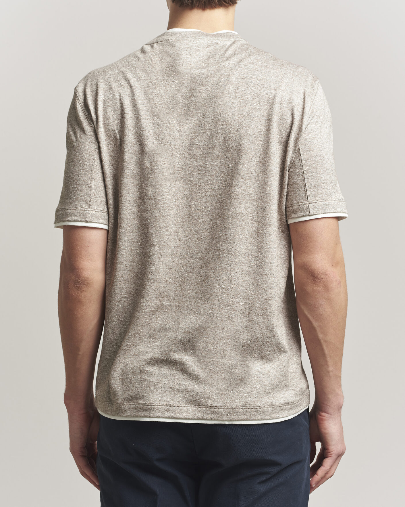 Homme | T-shirts | Brunello Cucinelli | Double Collar Linen T-Shirt Brown