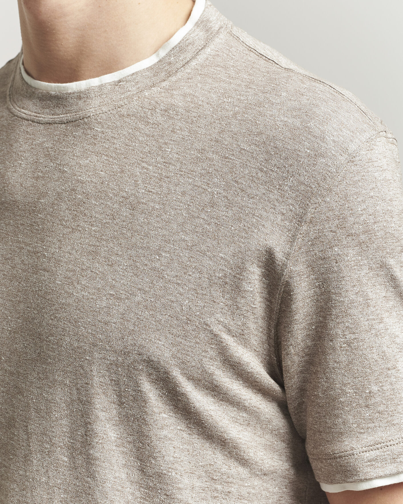 Homme | T-shirts | Brunello Cucinelli | Double Collar Linen T-Shirt Brown