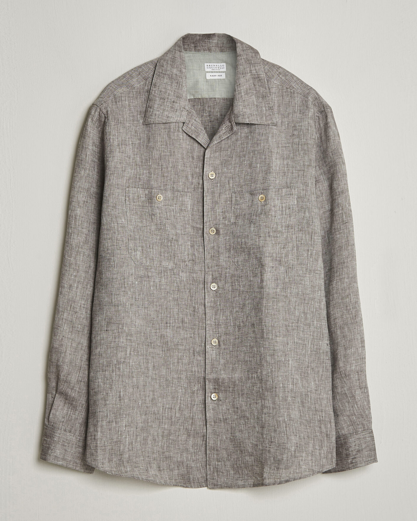 Homme | Chemises | Brunello Cucinelli | Linen Double Pocket Camp Shirt Brown
