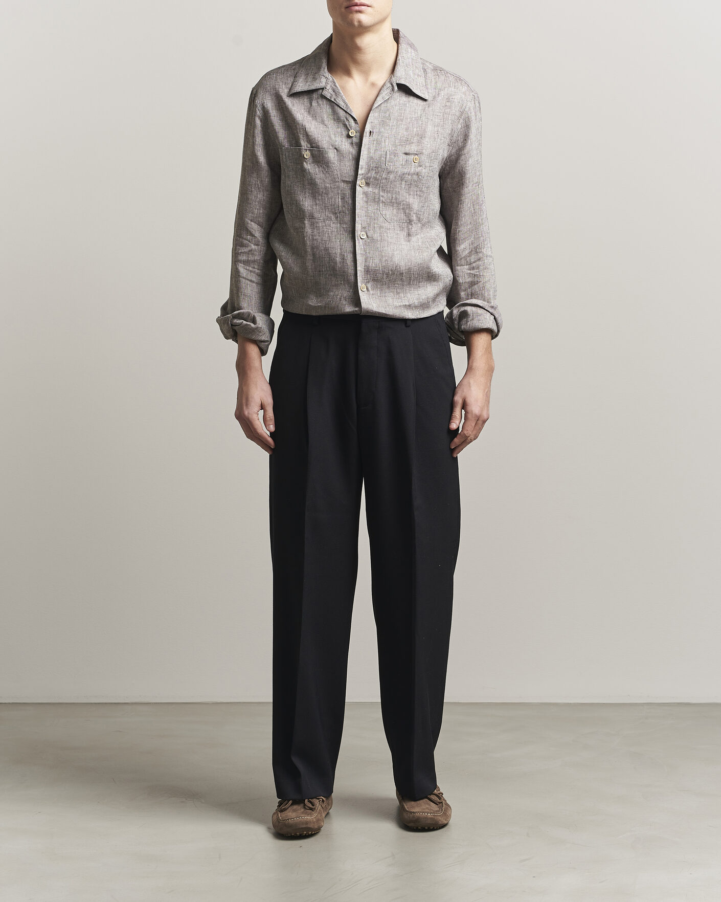 Homme | Chemises | Brunello Cucinelli | Linen Double Pocket Camp Shirt Brown