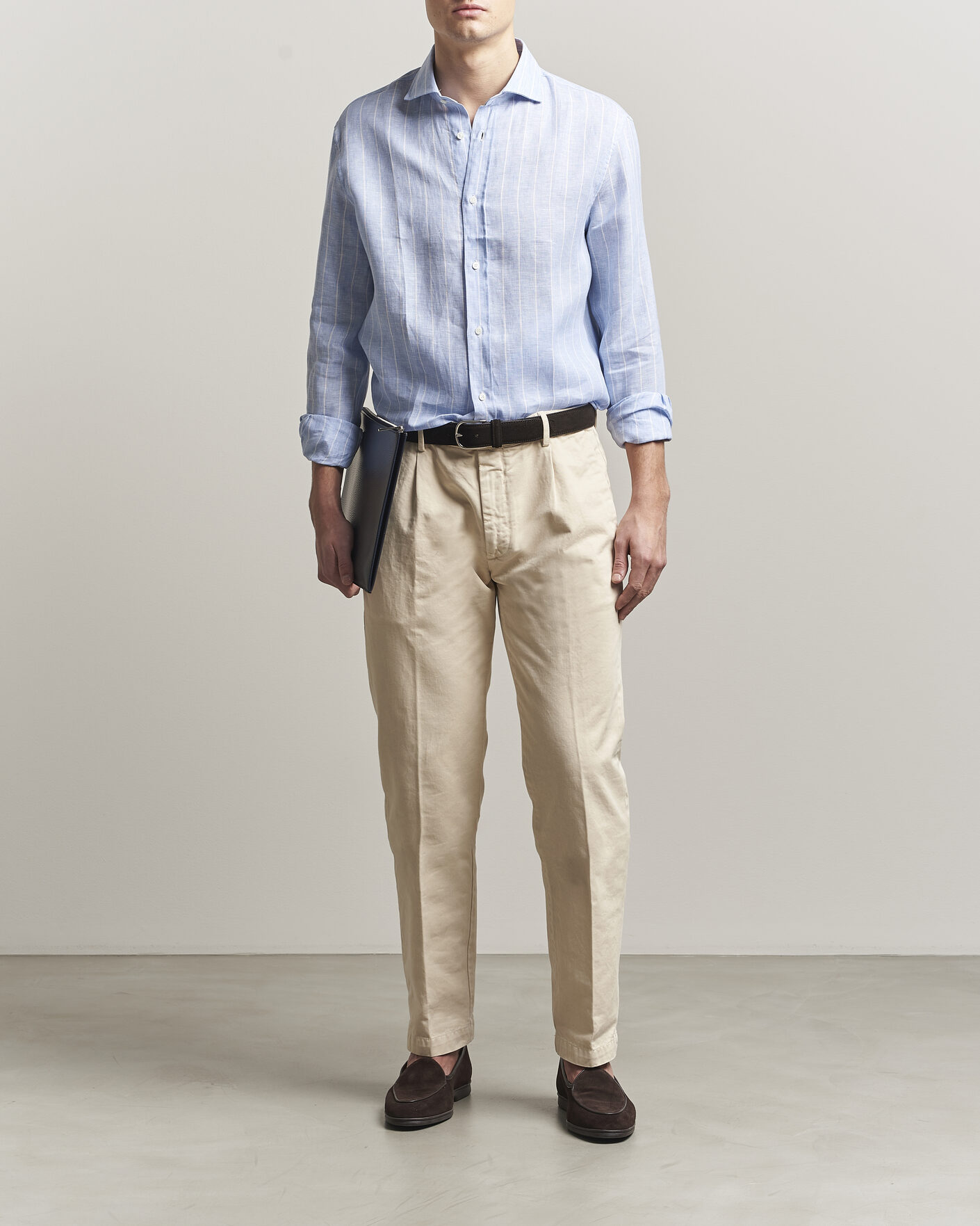Homme | Chemises | Brunello Cucinelli | Easy Fit Linen Shirt Light Blue Stripe