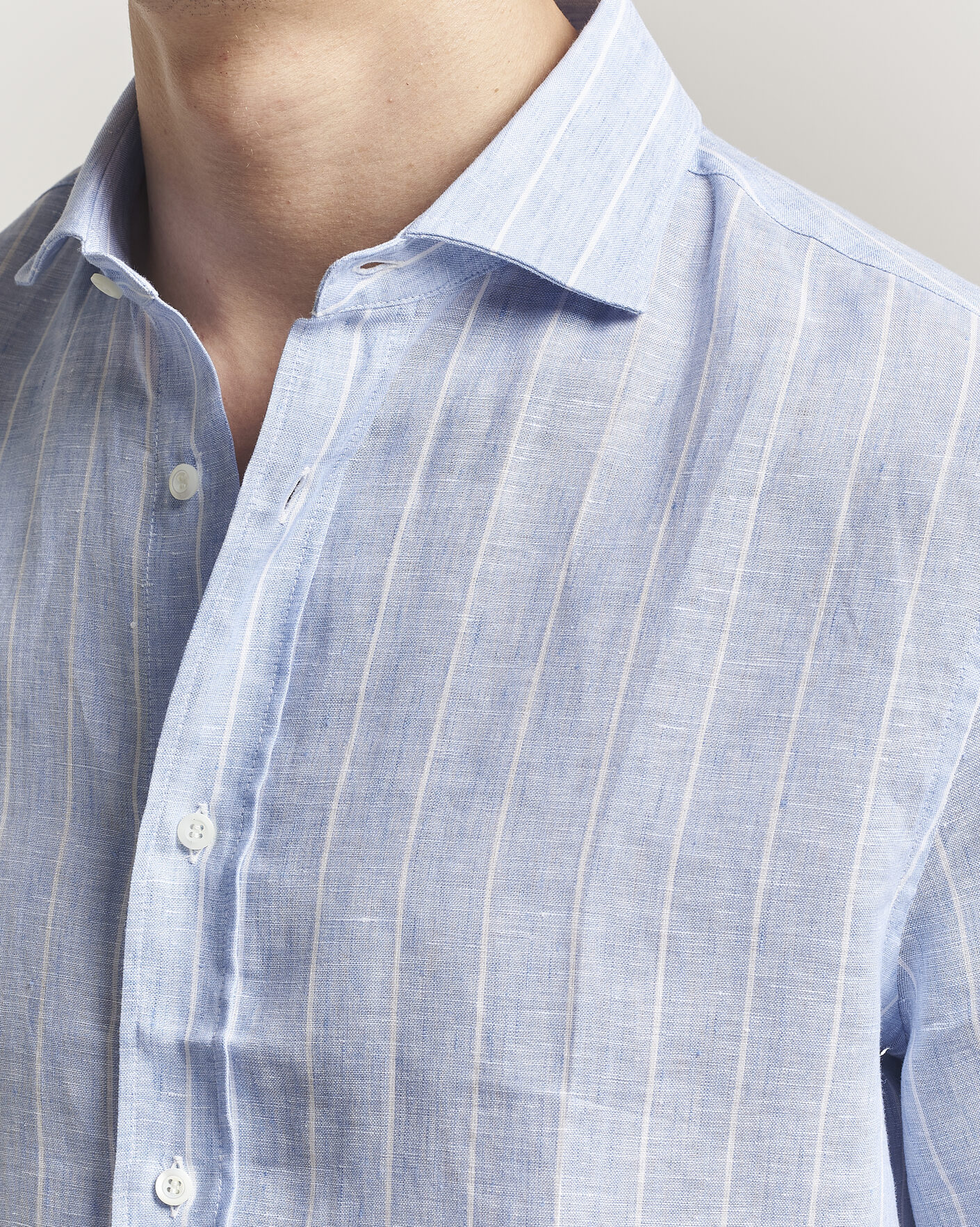 Homme | Chemises | Brunello Cucinelli | Easy Fit Linen Shirt Light Blue Stripe