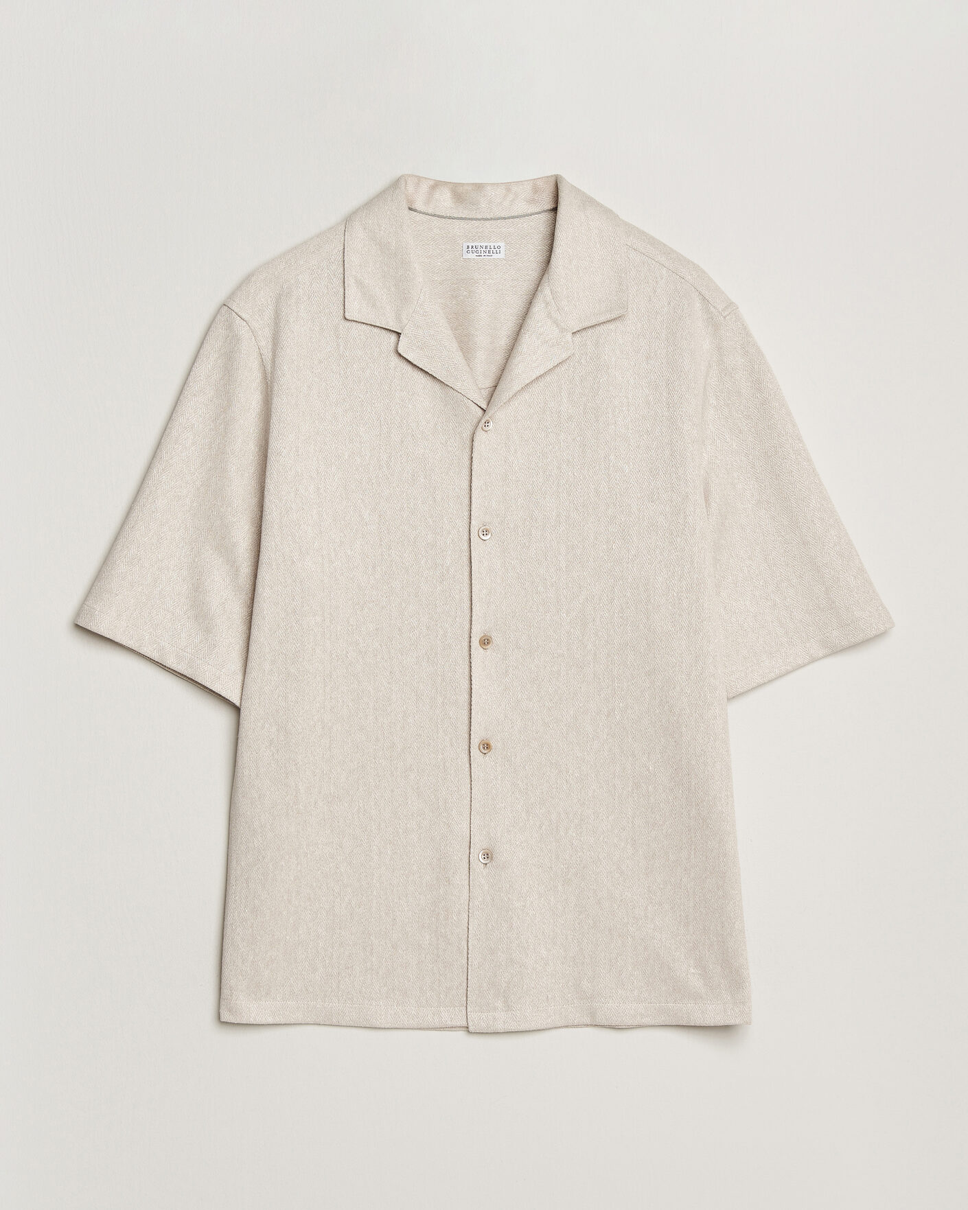 Homme | Chemises | Brunello Cucinelli | Linen Herringbone Camp Shirt Light Beige