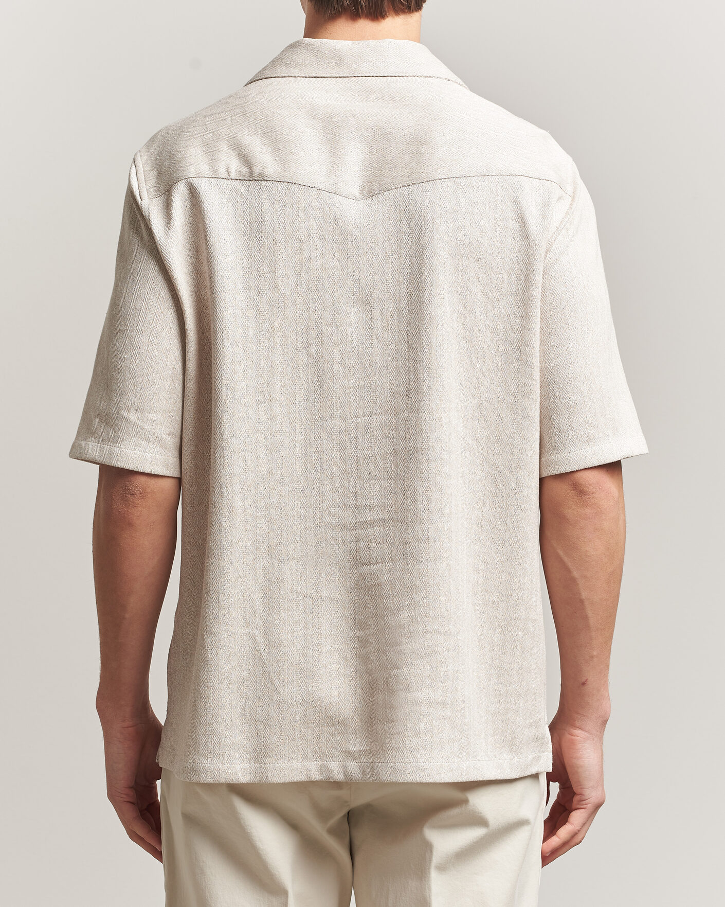 Homme | Chemises | Brunello Cucinelli | Linen Herringbone Camp Shirt Light Beige