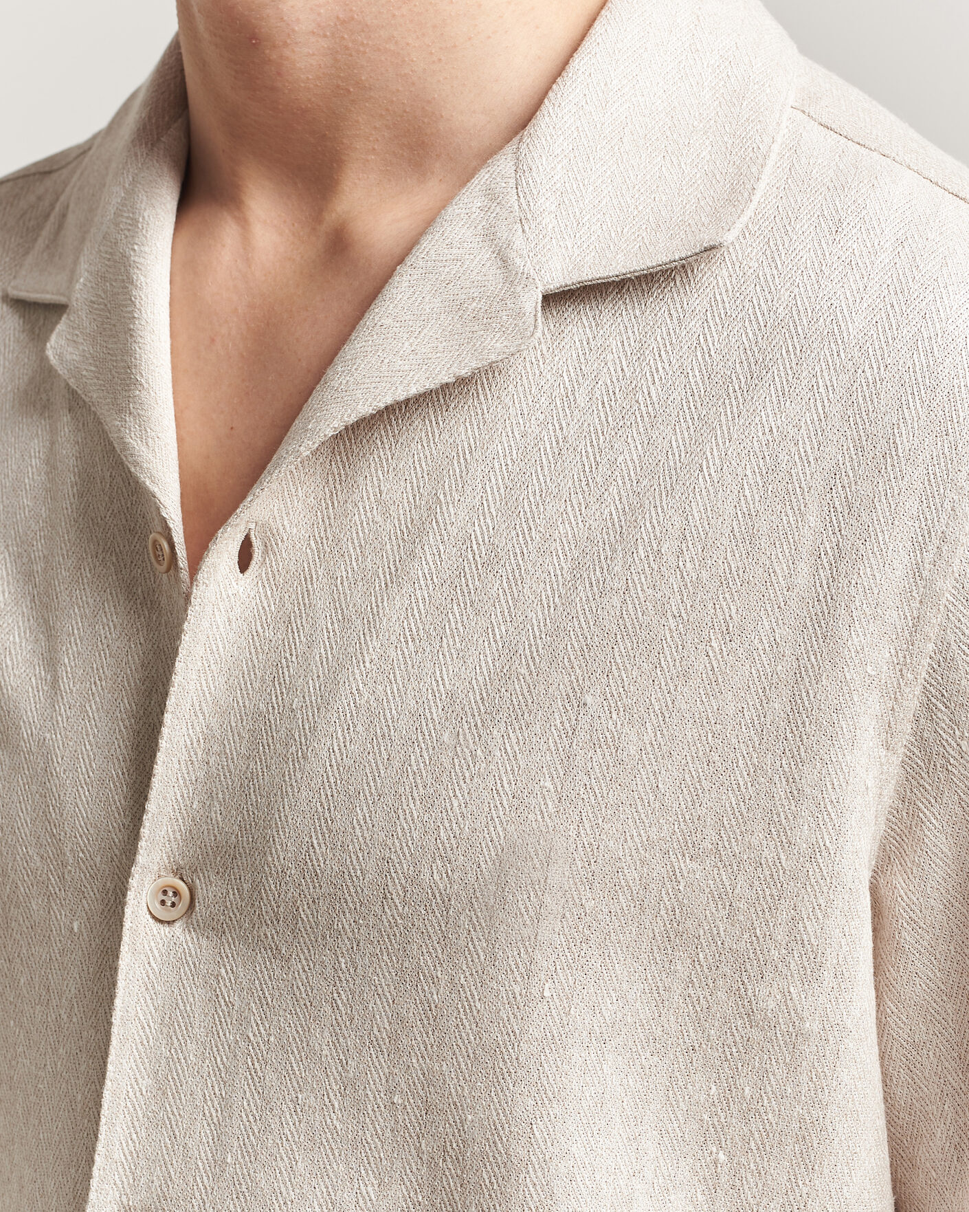 Homme | Chemises | Brunello Cucinelli | Linen Herringbone Camp Shirt Light Beige