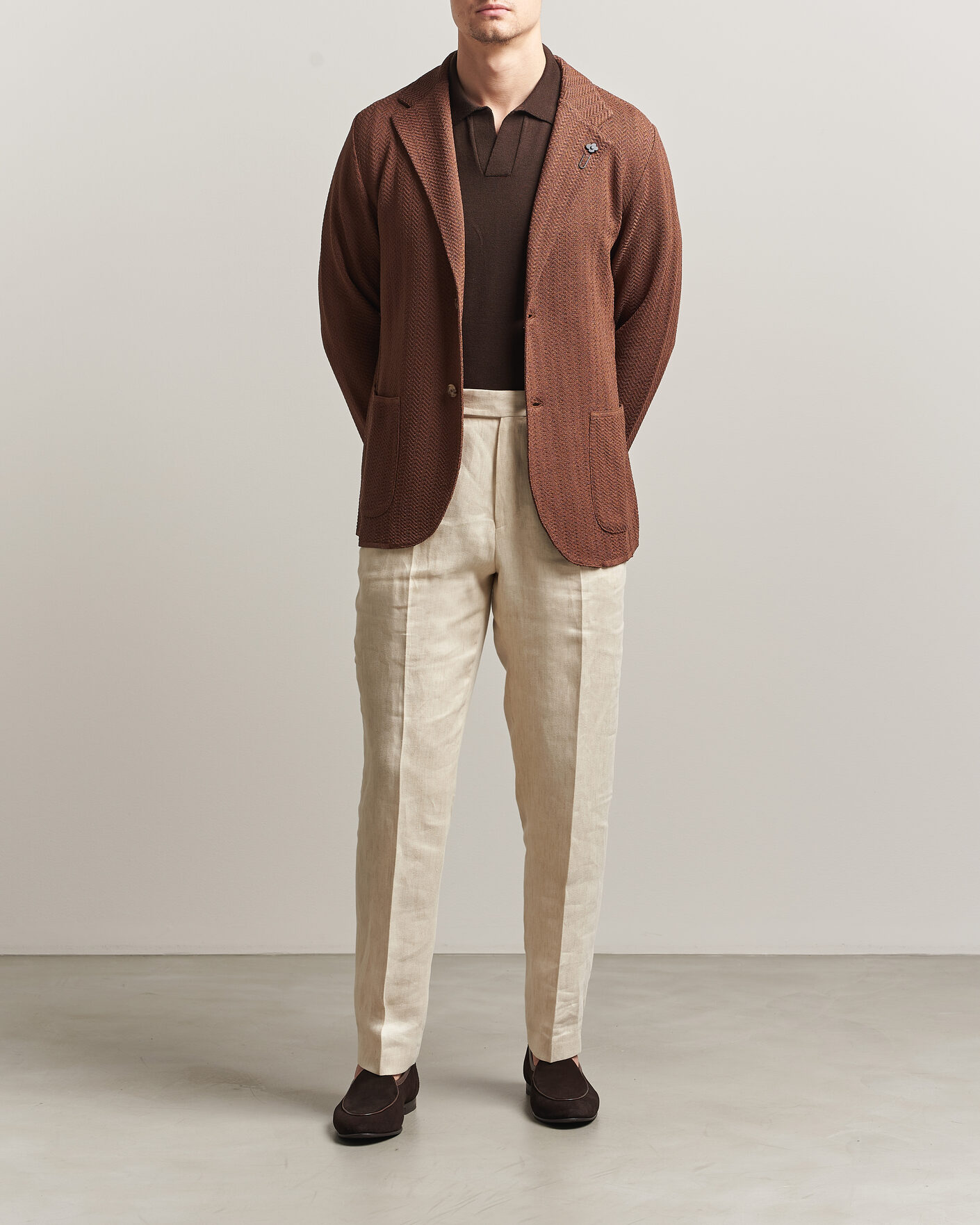 Homme | Blazers | Lardini | Structured Cotton/Viscose Knit Jacket Brown