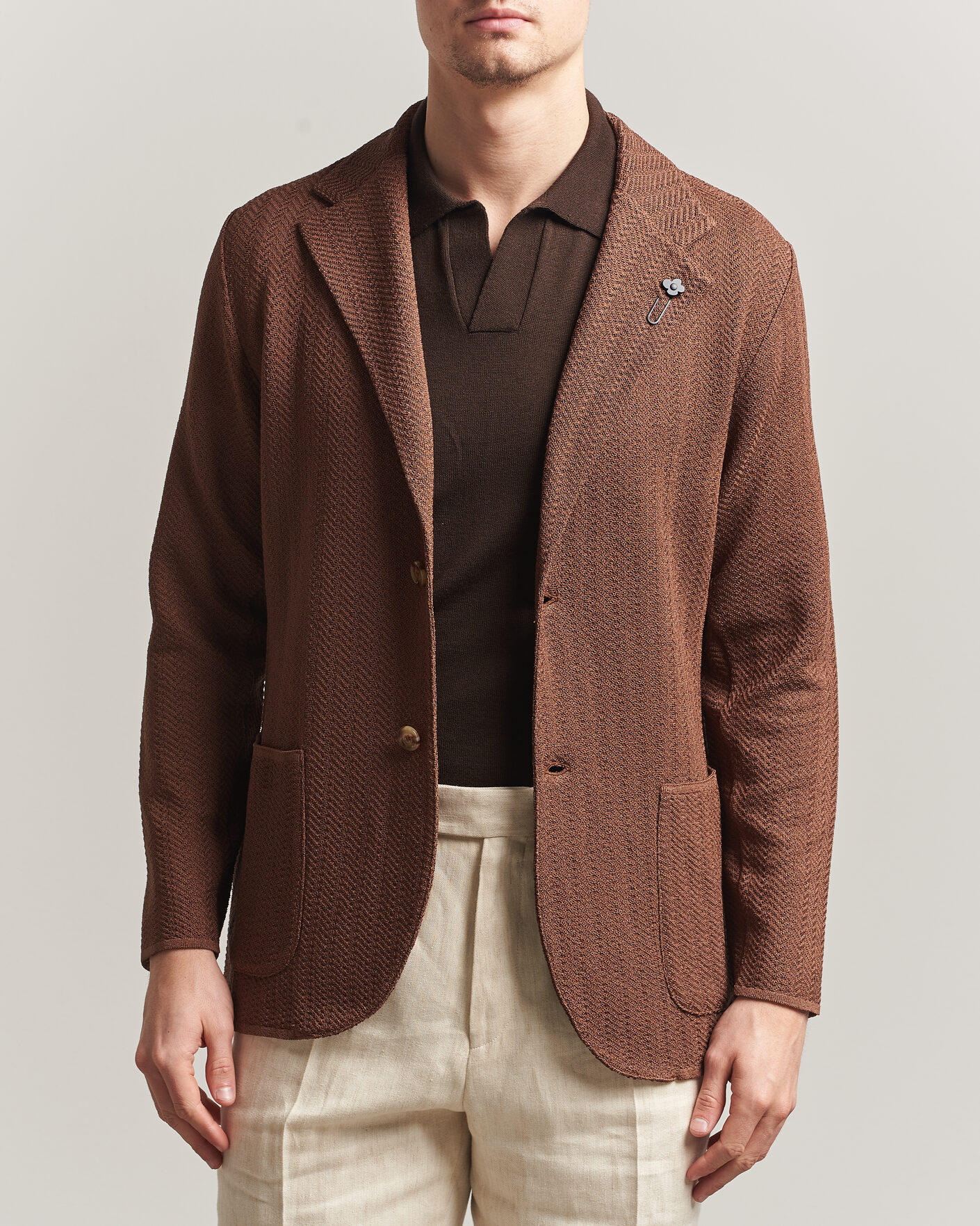 Homme | Blazers | Lardini | Structured Cotton/Viscose Knit Jacket Brown