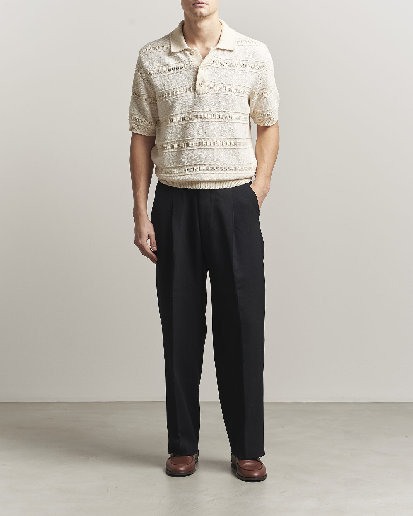 Homme | Polos | Lardini | Strcture Knitted Organic/Recycled Cotton Polo White