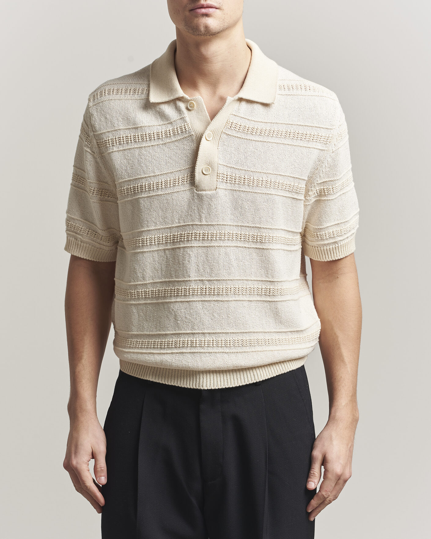 Homme | Polos | Lardini | Strcture Knitted Organic/Recycled Cotton Polo White