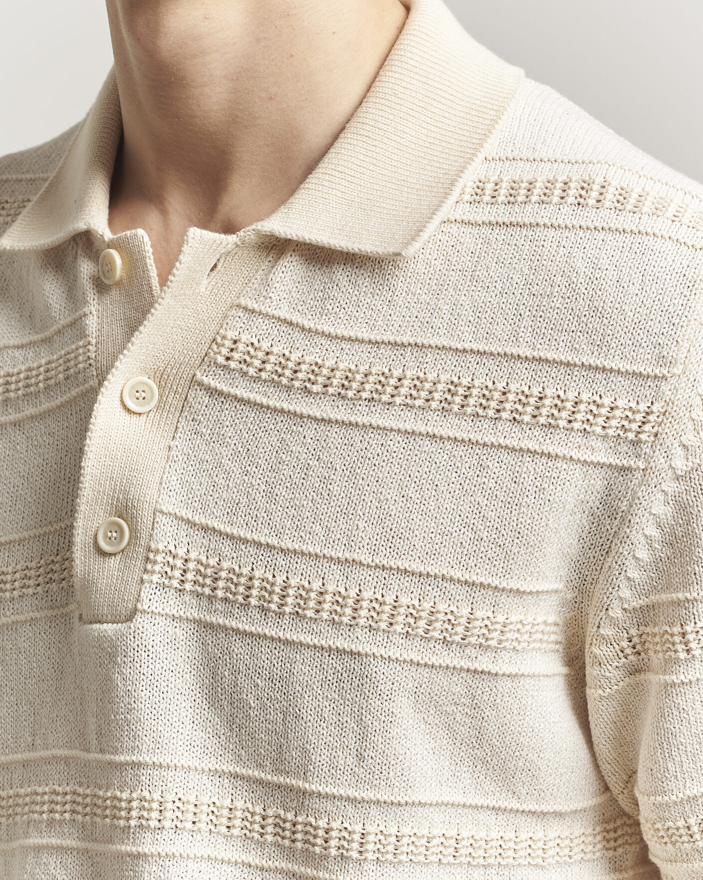 Homme | Polos | Lardini | Strcture Knitted Organic/Recycled Cotton Polo White