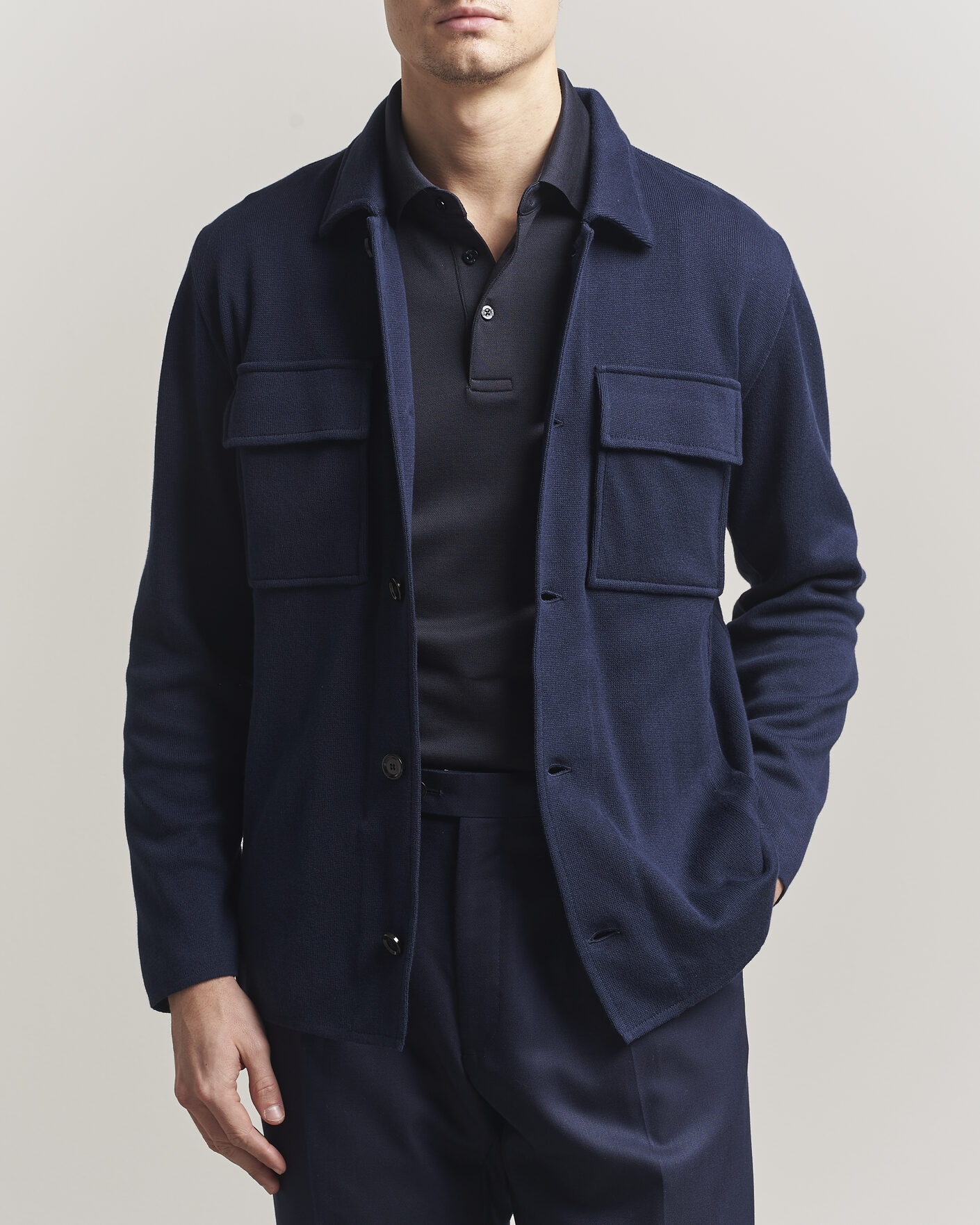 Homme | Blazers | Lardini | Knitted Cotton Pocket Shirt Jacket Navy