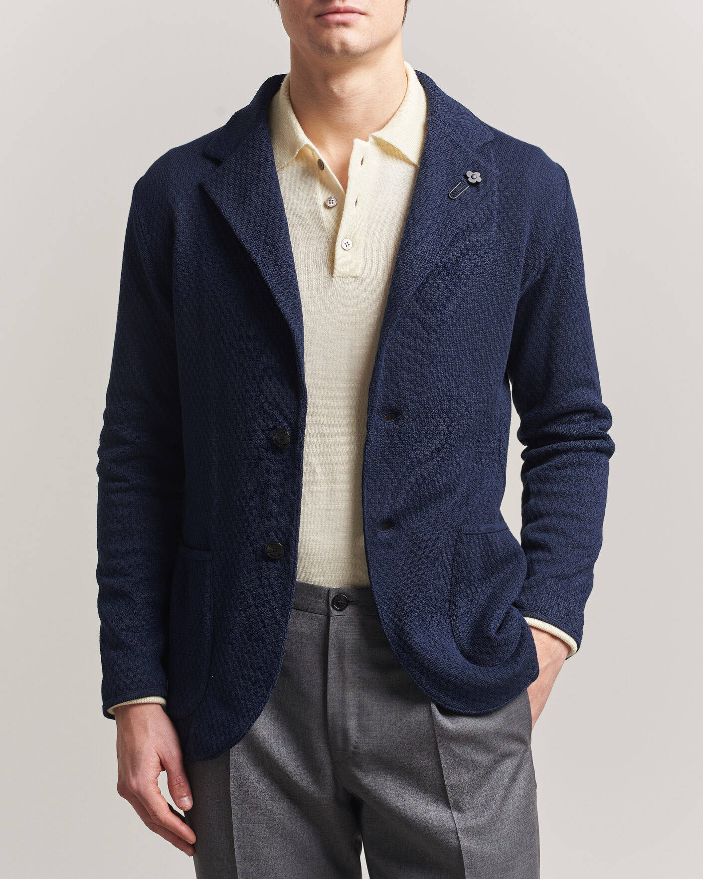 Homme | Blazers | Lardini | Knitted Structure Cotton Blazer Navy