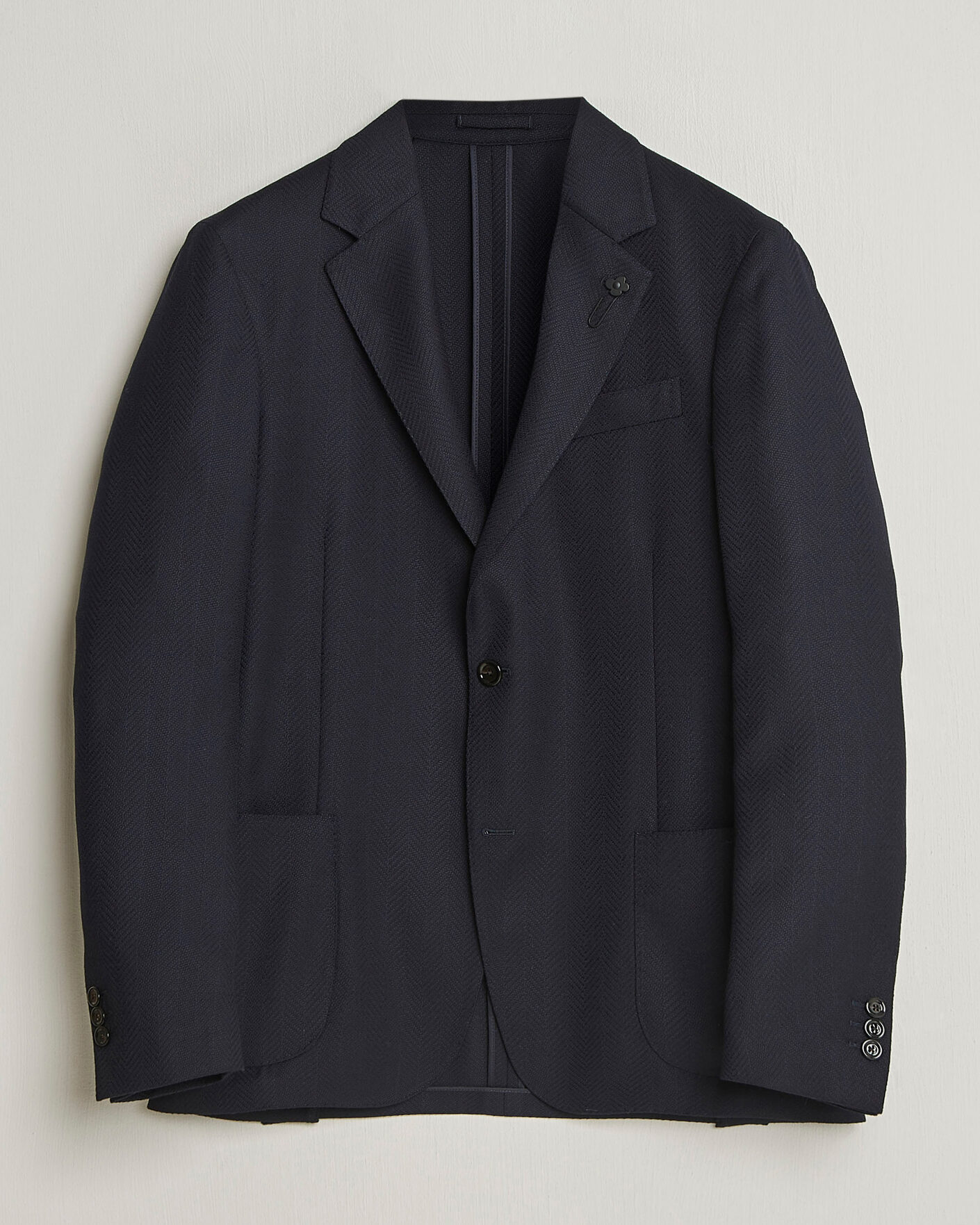 Homme | Blazers | Lardini | Herringbone Light Wool Blazer Navy