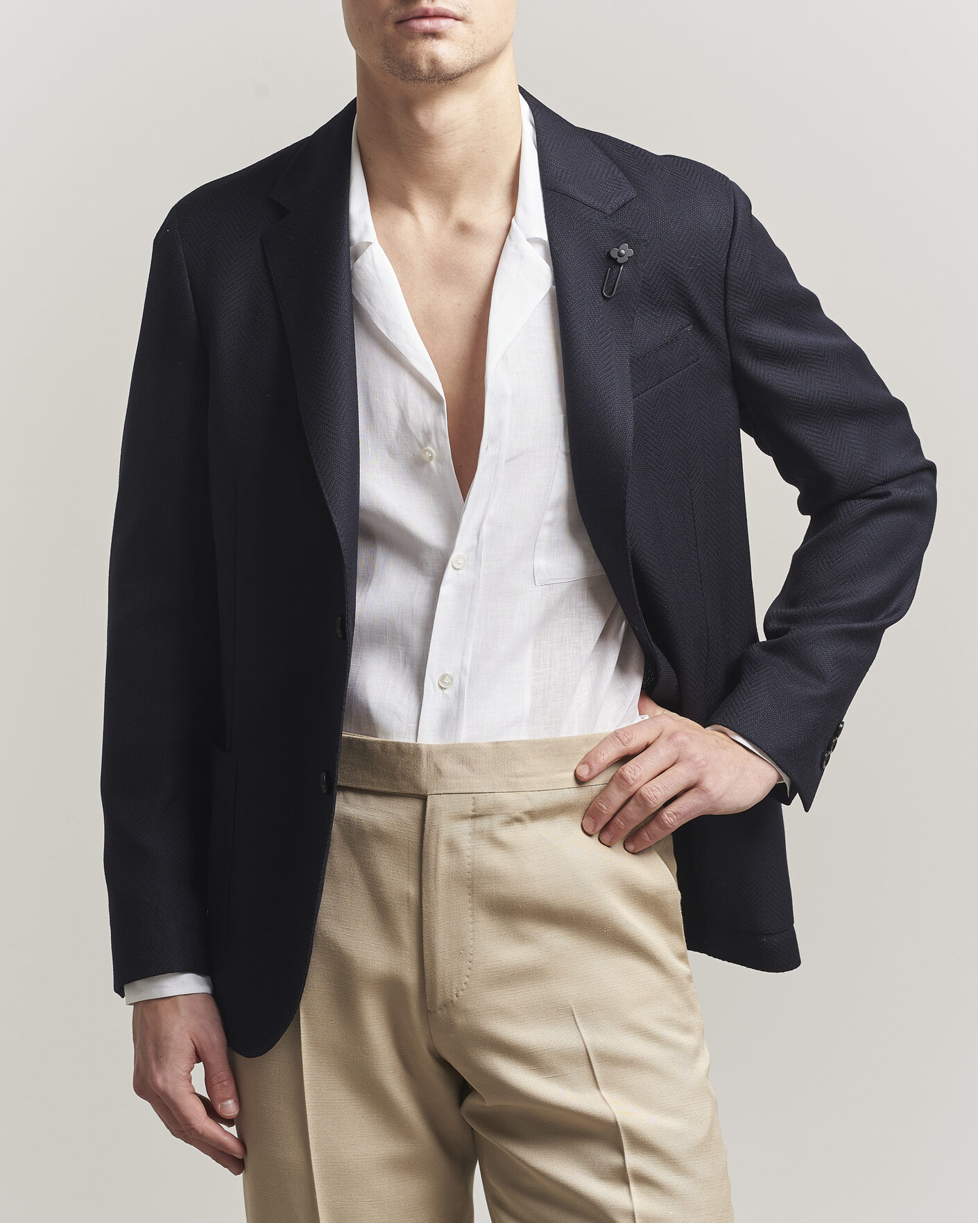 Homme | Blazers | Lardini | Herringbone Light Wool Blazer Navy