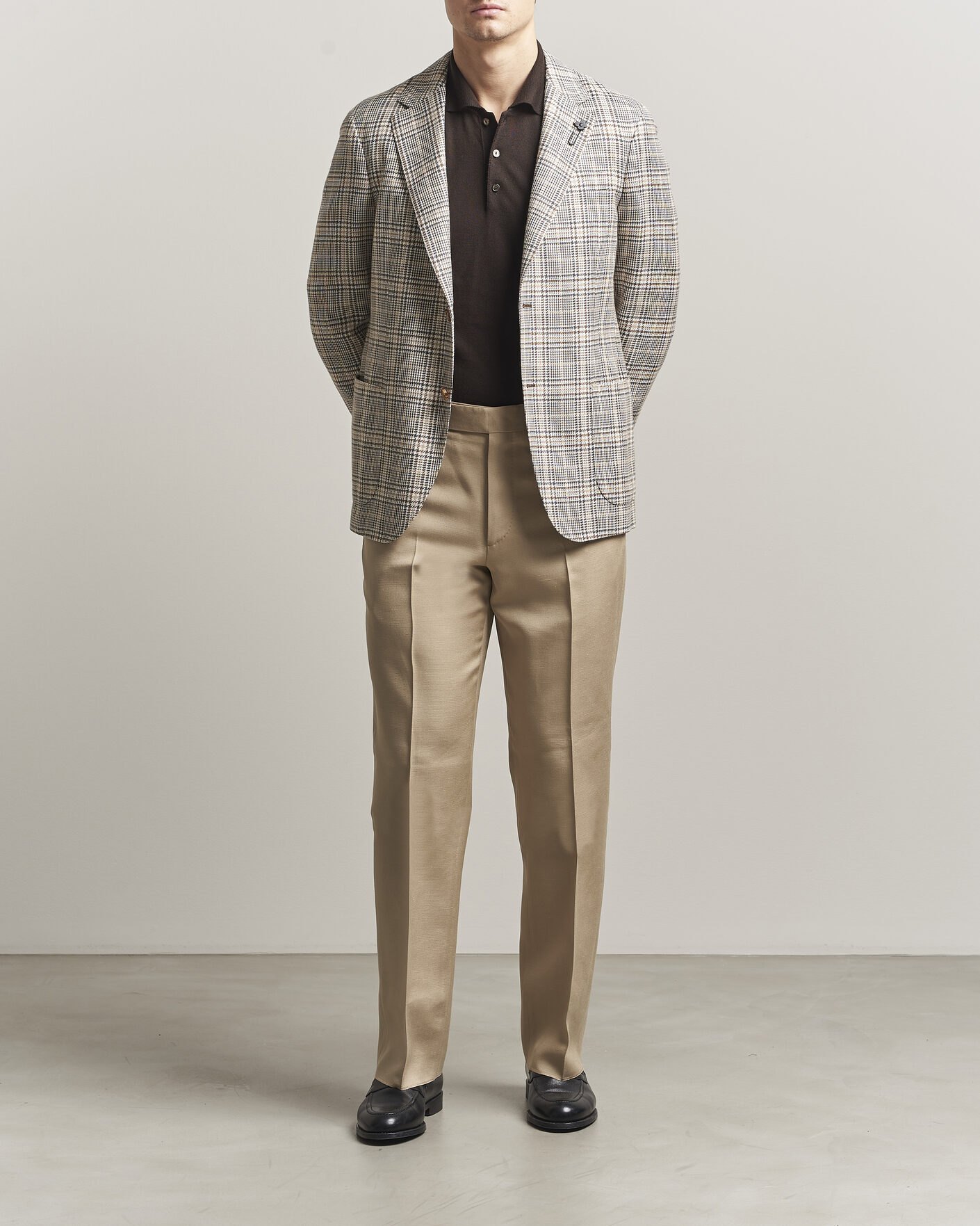 Homme | Blazers | Lardini | Multi Check Cotton/Linen Blazer Beige