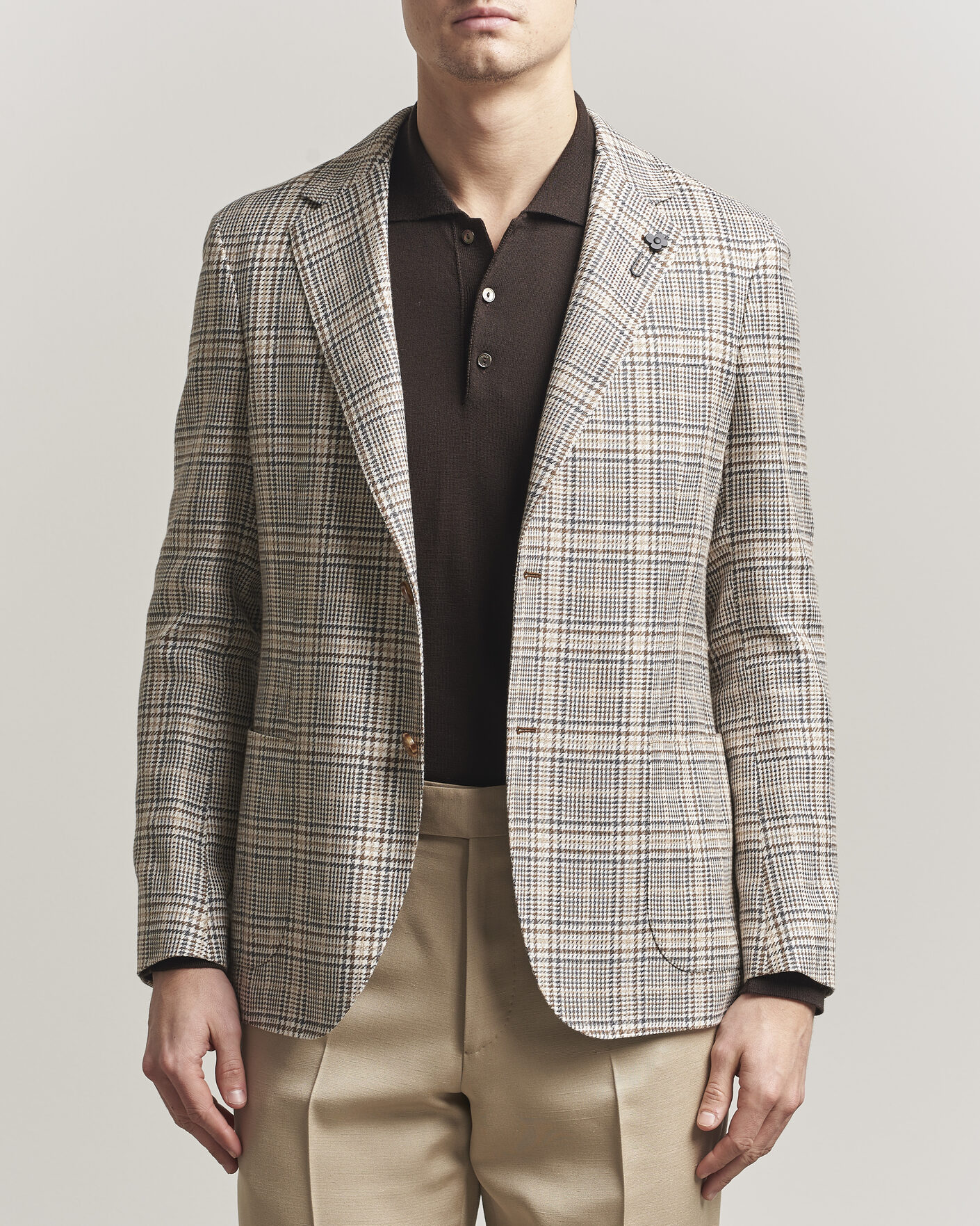 Homme | Blazers | Lardini | Multi Check Cotton/Linen Blazer Beige