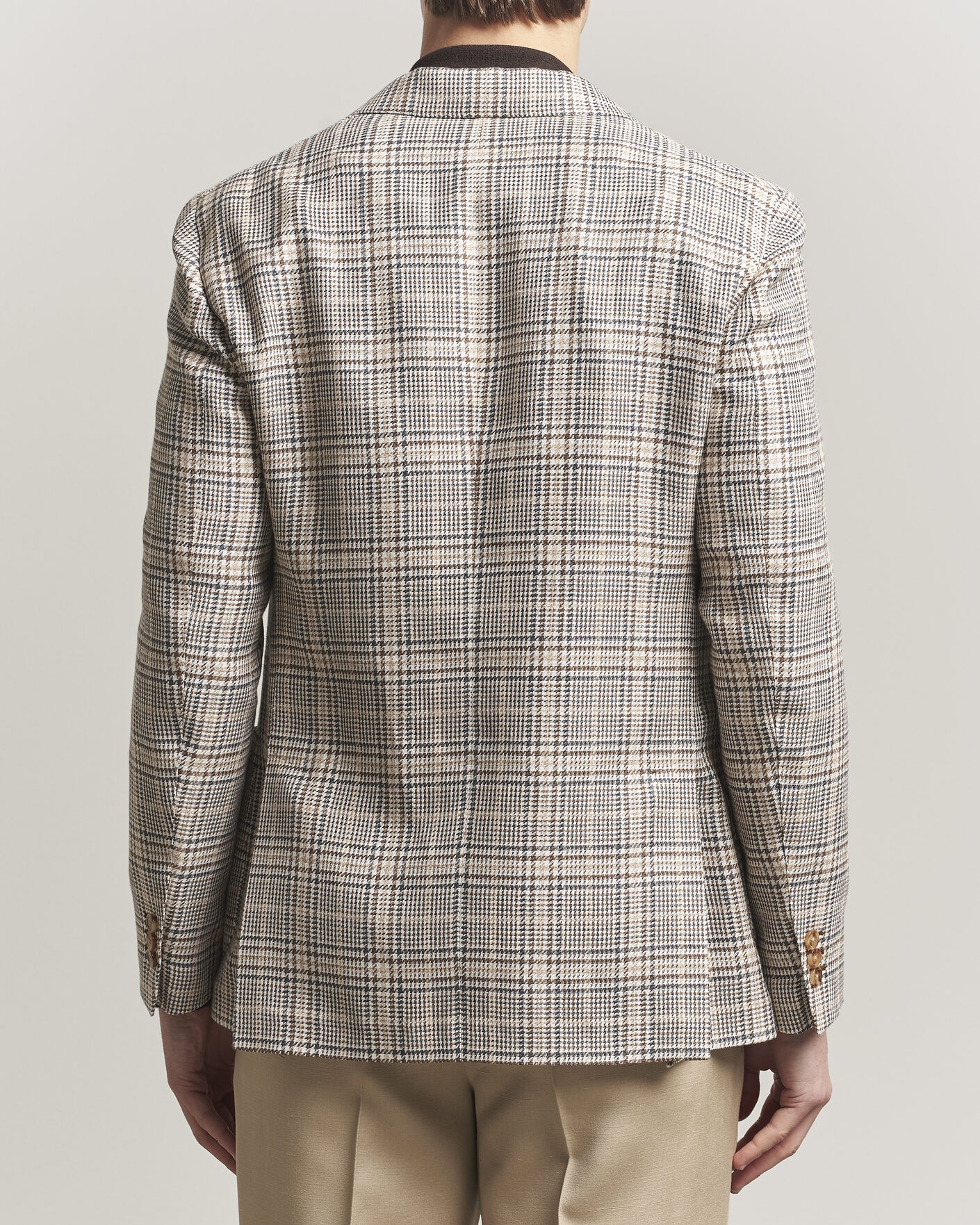 Homme | Blazers | Lardini | Multi Check Cotton/Linen Blazer Beige