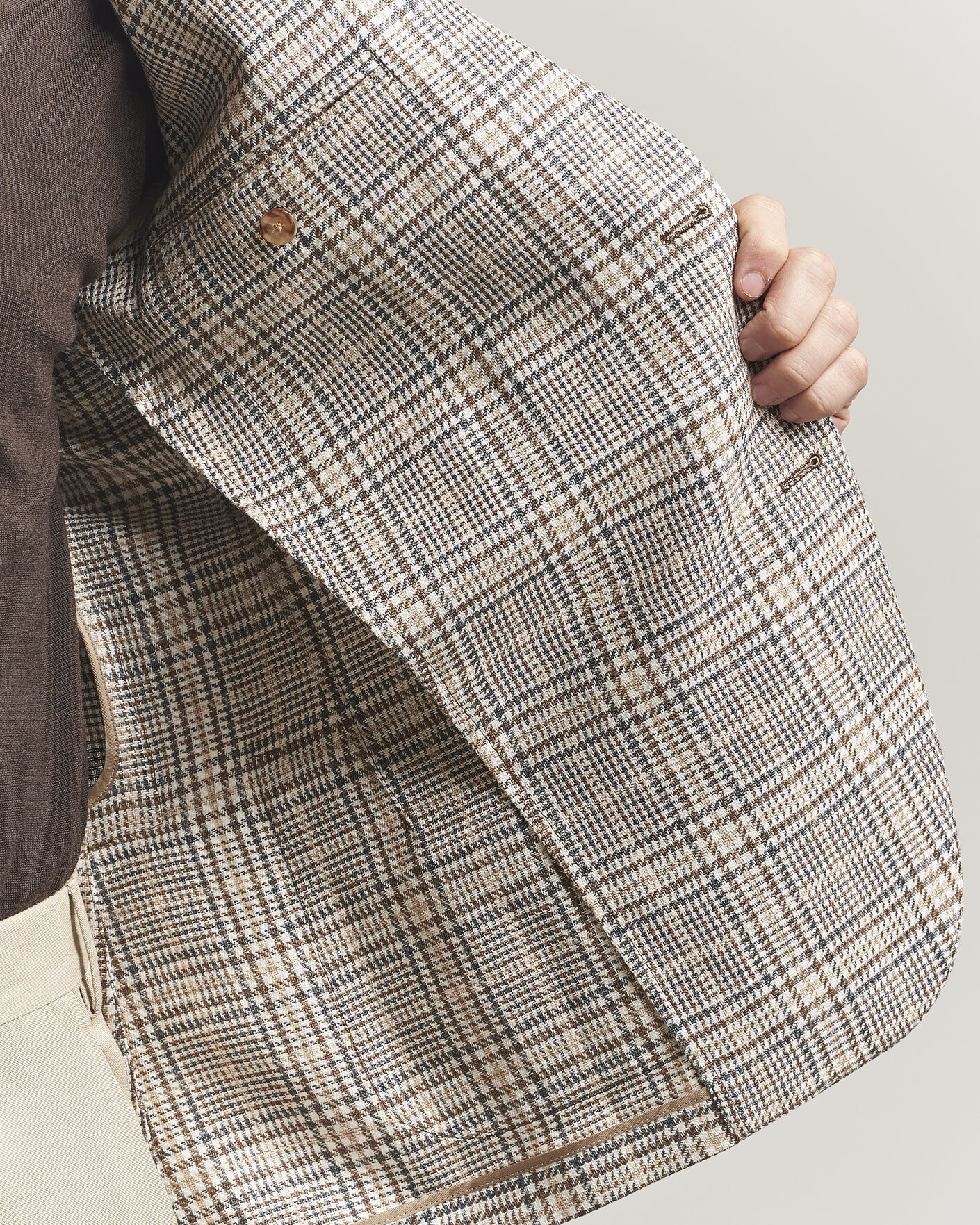 Homme | Blazers | Lardini | Multi Check Cotton/Linen Blazer Beige