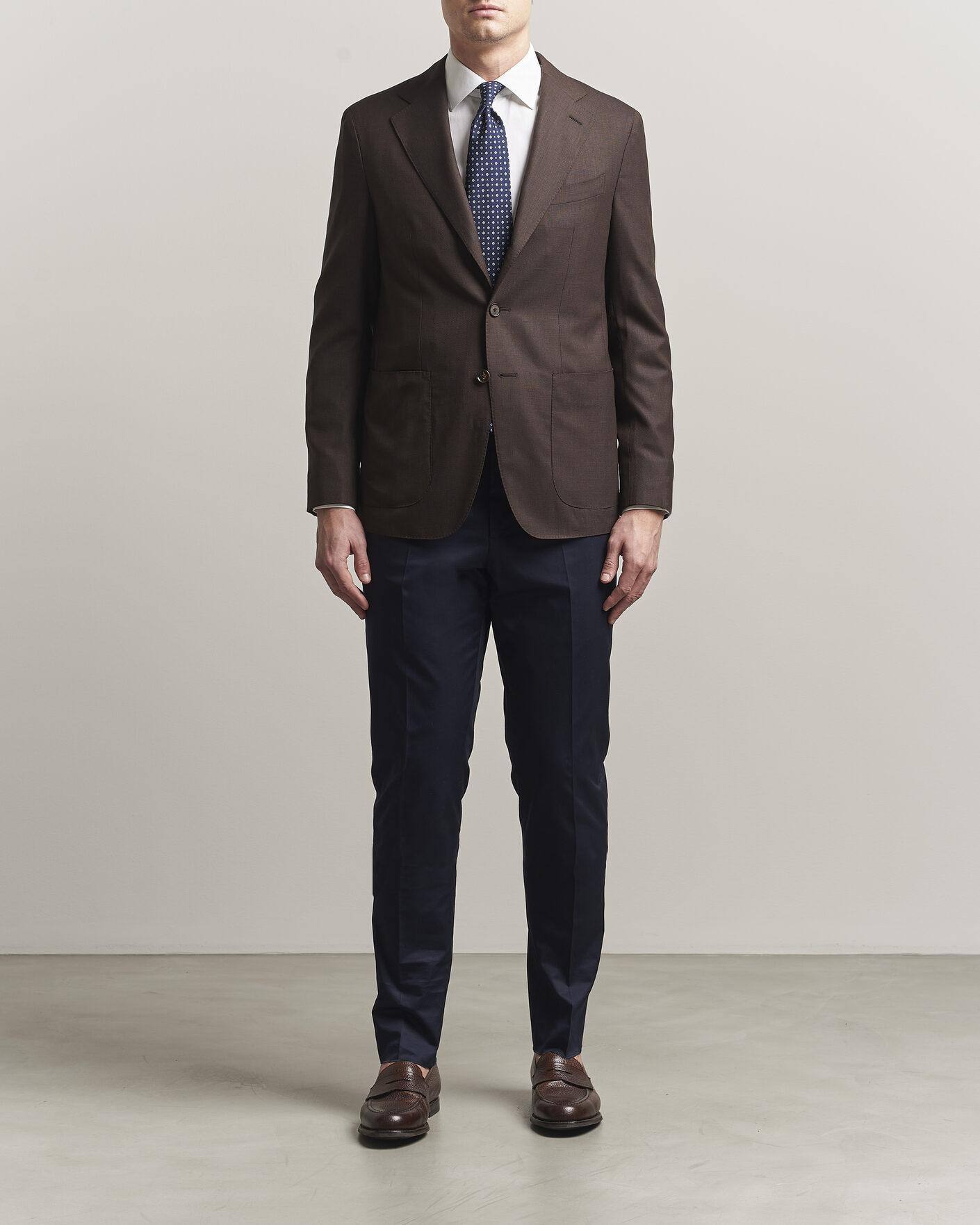 Homme | Pantalons | Lardini | Lyon Cotton Twill Stretch Trousers Navy