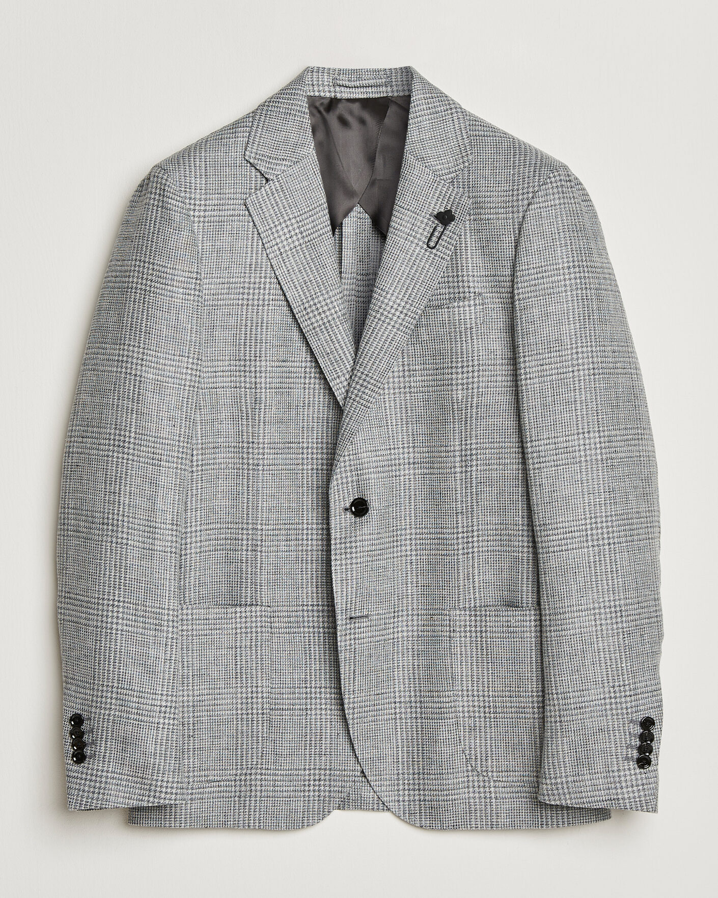 Homme | Blazers | Lardini | Checked Linen/Wool Blazer Grey
