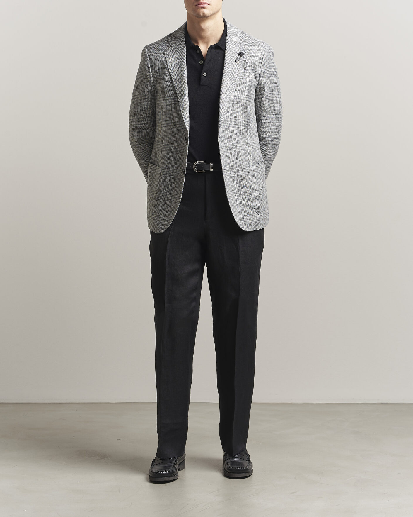 Homme | Blazers | Lardini | Checked Linen/Wool Blazer Grey
