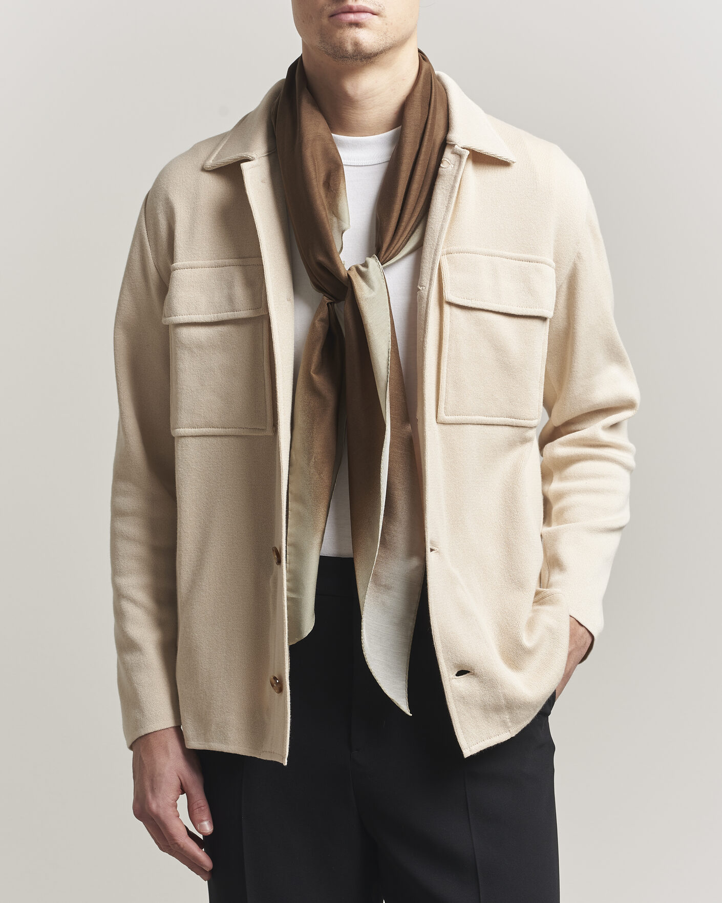 Homme | Manteaux Et Vestes | Lardini | Knitted Cotton Pocket Shirt Jacket Beige