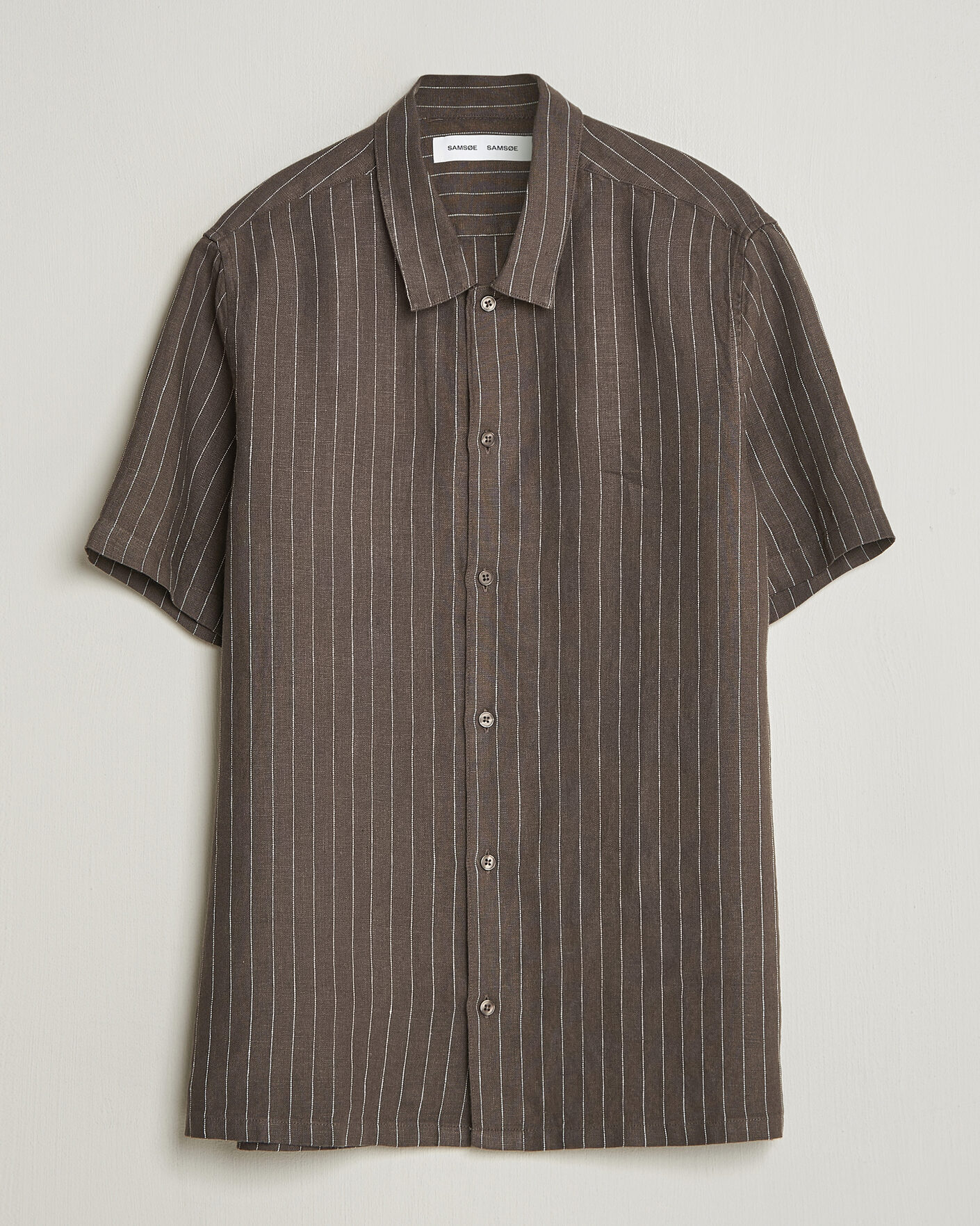 Homme | Chemises | Samsøe Samsøe | Avan Linen Striped Short Sleeve Shirt Black Olive
