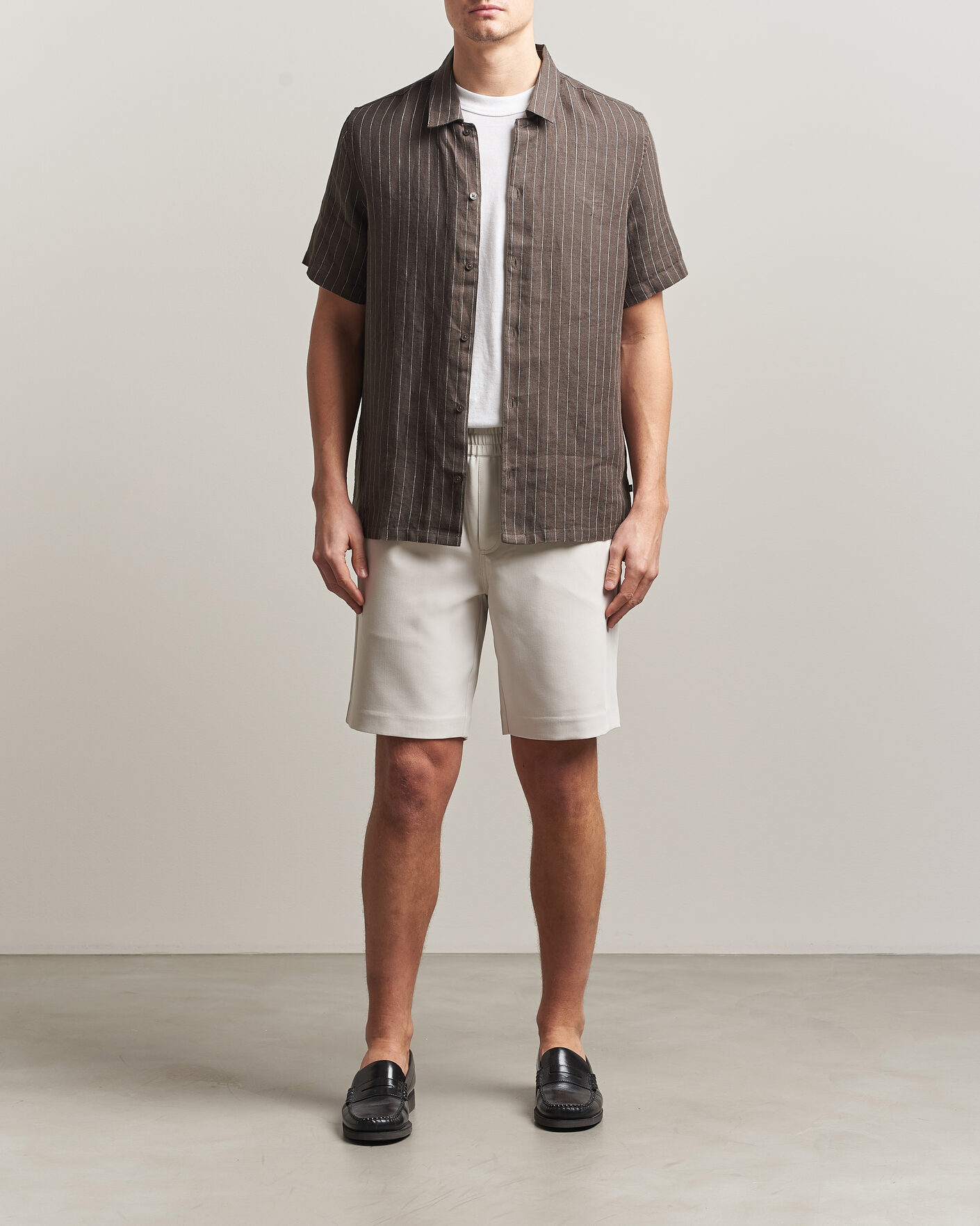 Homme | Chemises | Samsøe Samsøe | Avan Linen Striped Short Sleeve Shirt Black Olive