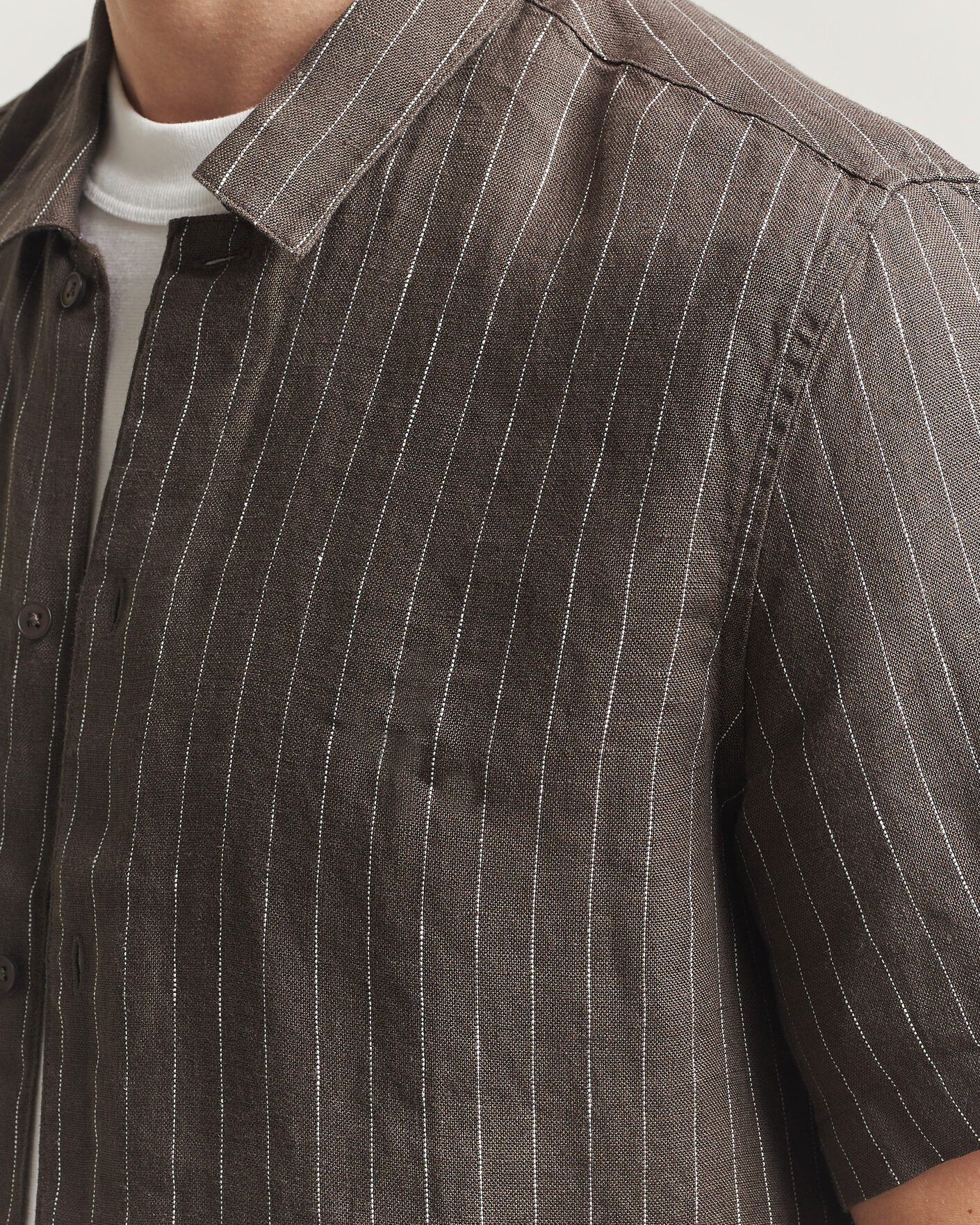 Homme | Chemises | Samsøe Samsøe | Avan Linen Striped Short Sleeve Shirt Black Olive