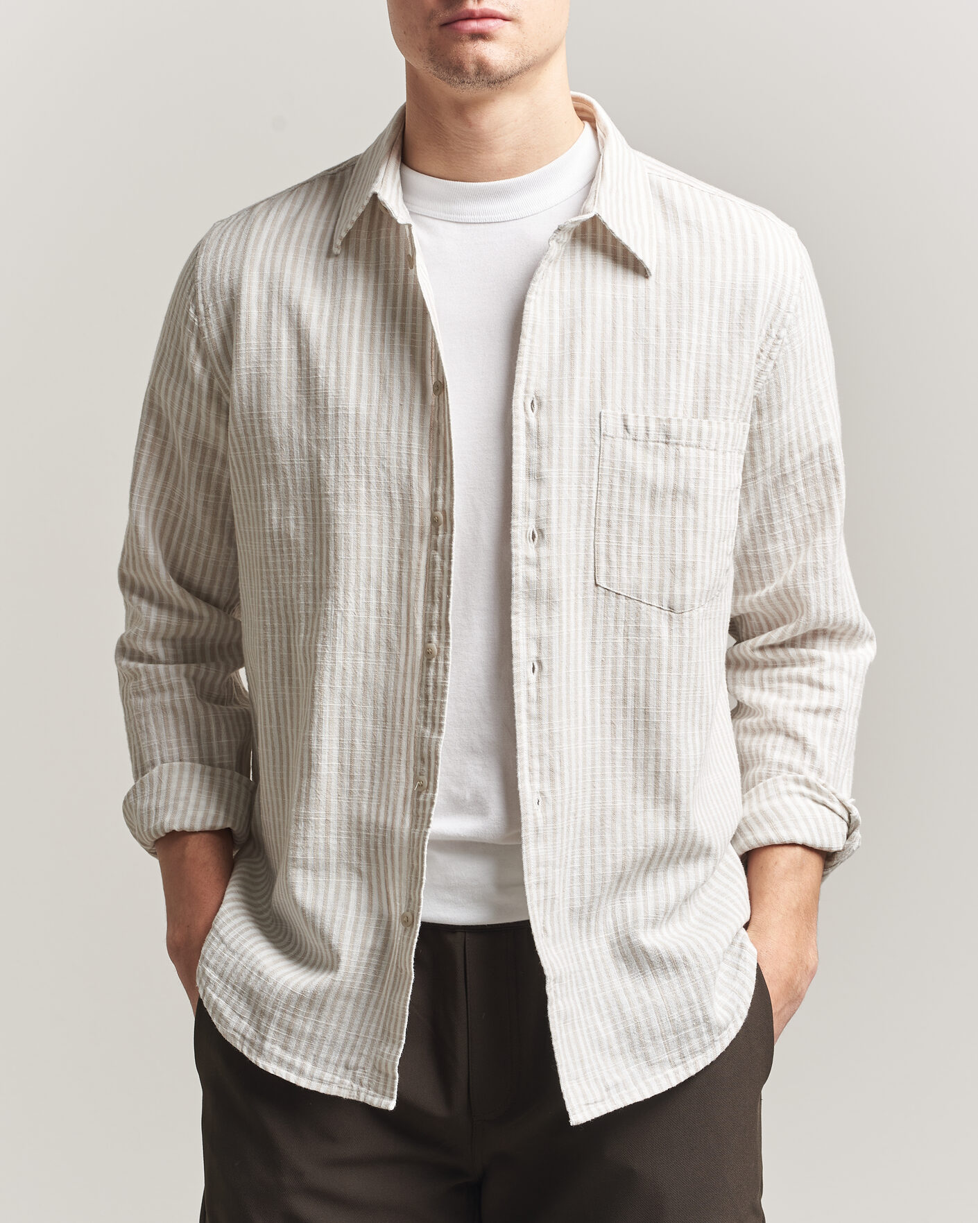 Homme | Chemises | Samsøe Samsøe | Liam Cotton/Linen Striped Shirt Moonstruck