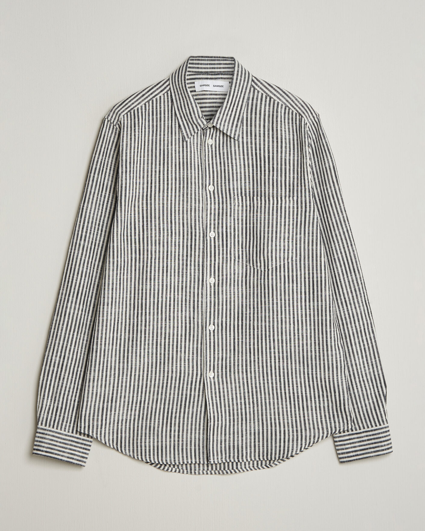 Homme | Chemises | Samsøe Samsøe | Liam Cotton/Linen Striped Shirt Salute Navy