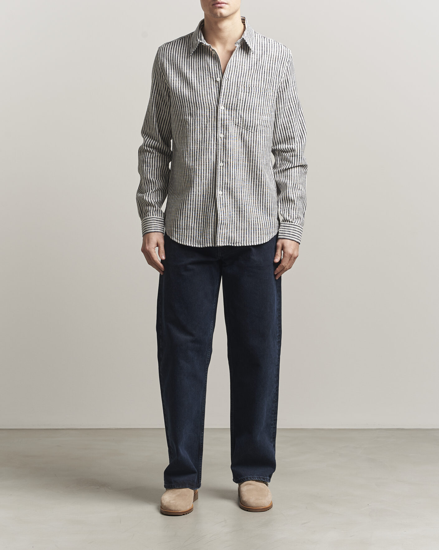 Homme | Chemises | Samsøe Samsøe | Liam Cotton/Linen Striped Shirt Salute Navy