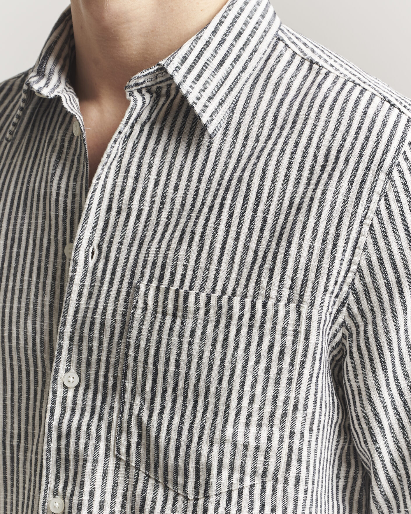 Homme | Chemises | Samsøe Samsøe | Liam Cotton/Linen Striped Shirt Salute Navy