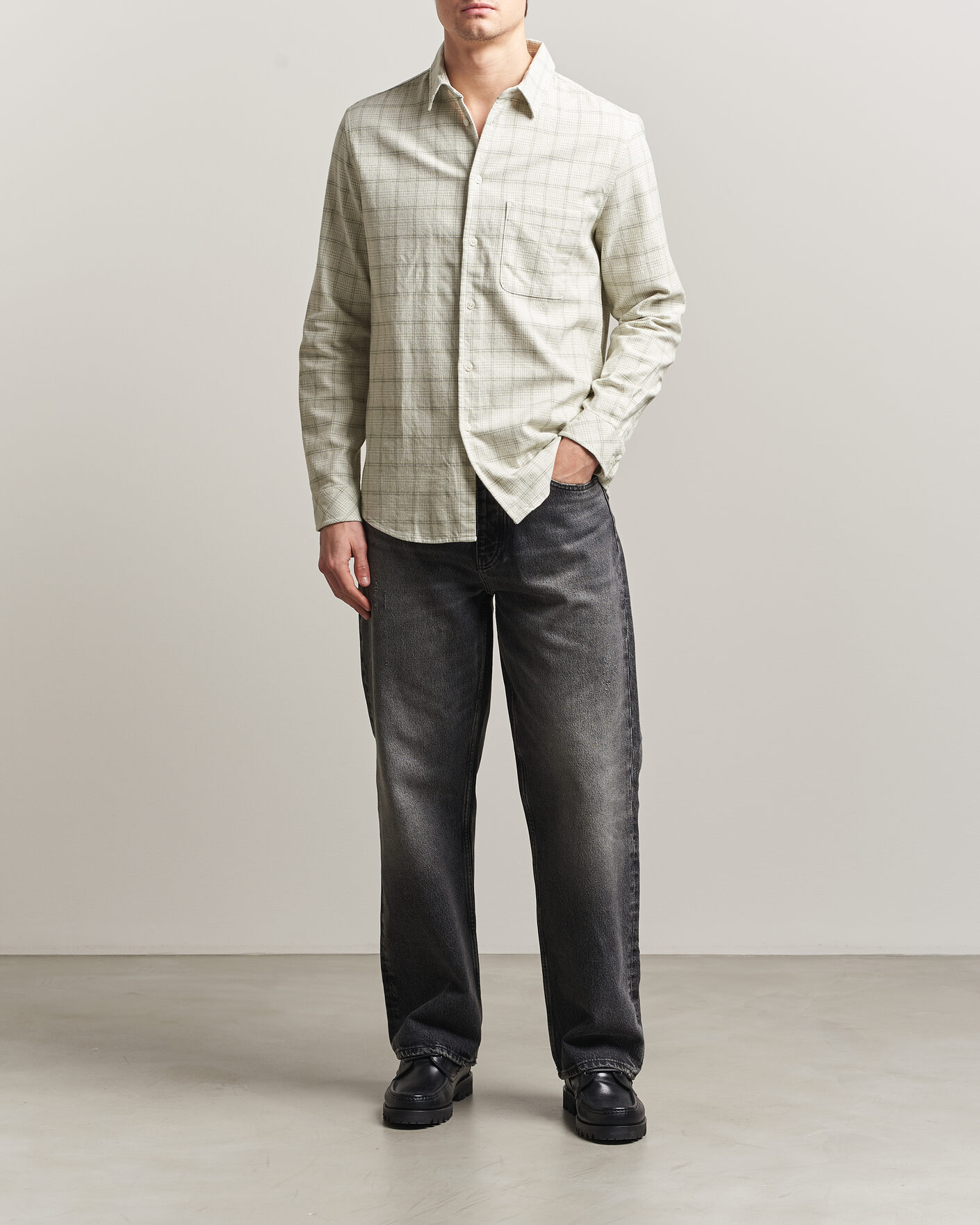 Homme | Chemises | Samsøe Samsøe | Liam Checked Cotton Shirt Off White