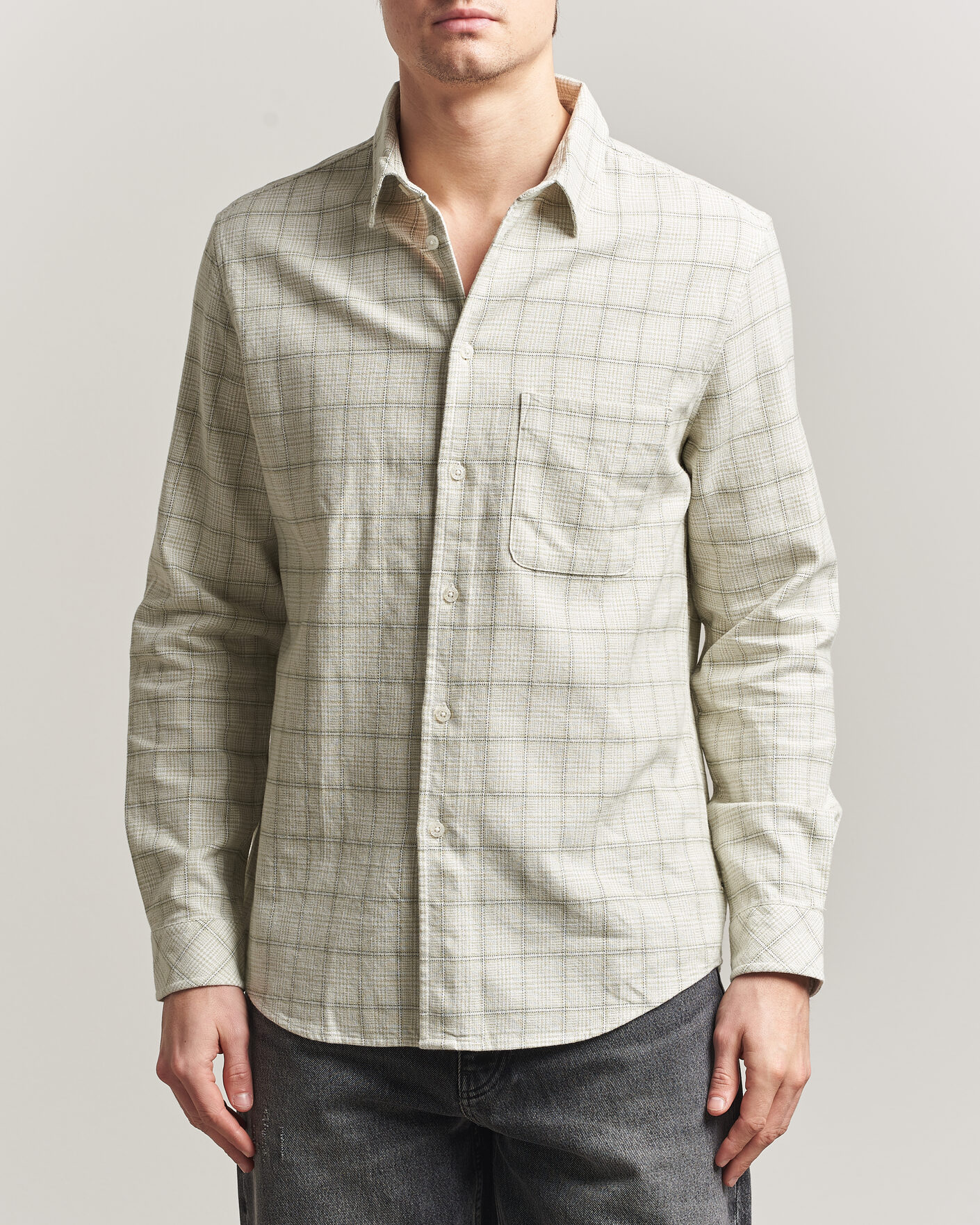 Homme | Chemises | Samsøe Samsøe | Liam Checked Cotton Shirt Off White