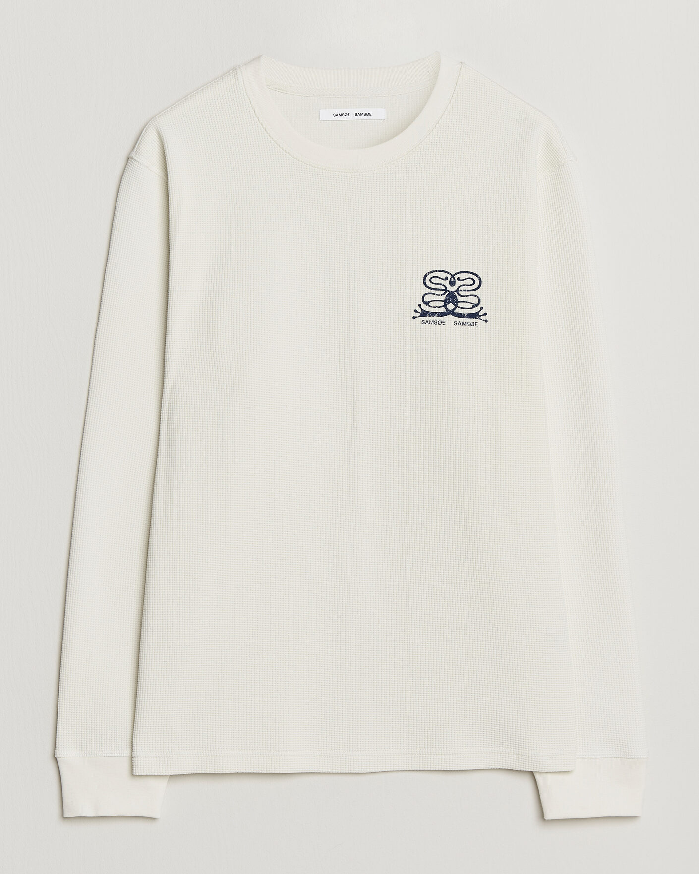 Homme | T-shirts | Samsøe Samsøe | Fellow Waffle Printed Long Sleeve T-Shirt Clear Cream