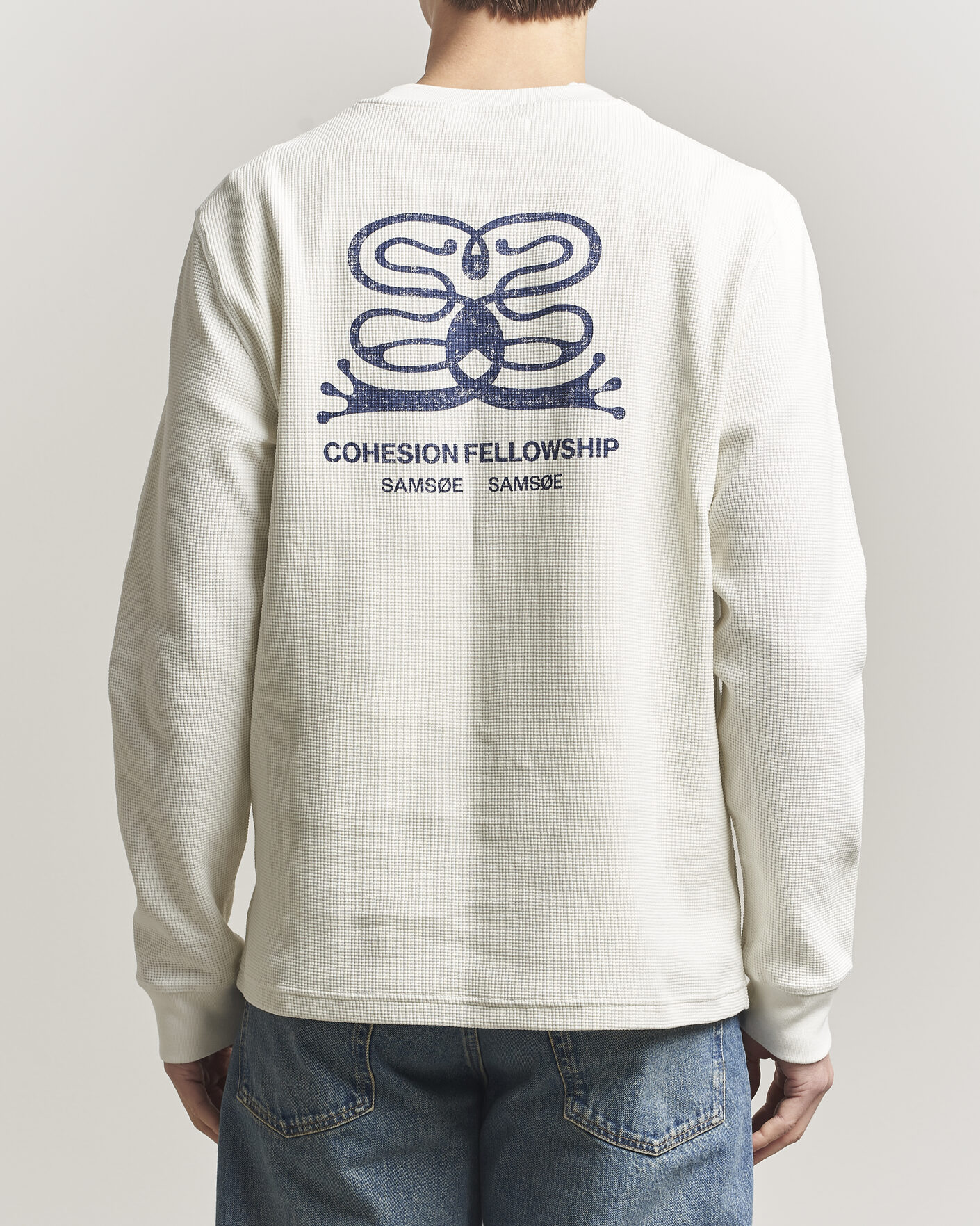 Homme | T-shirts | Samsøe Samsøe | Fellow Waffle Printed Long Sleeve T-Shirt Clear Cream