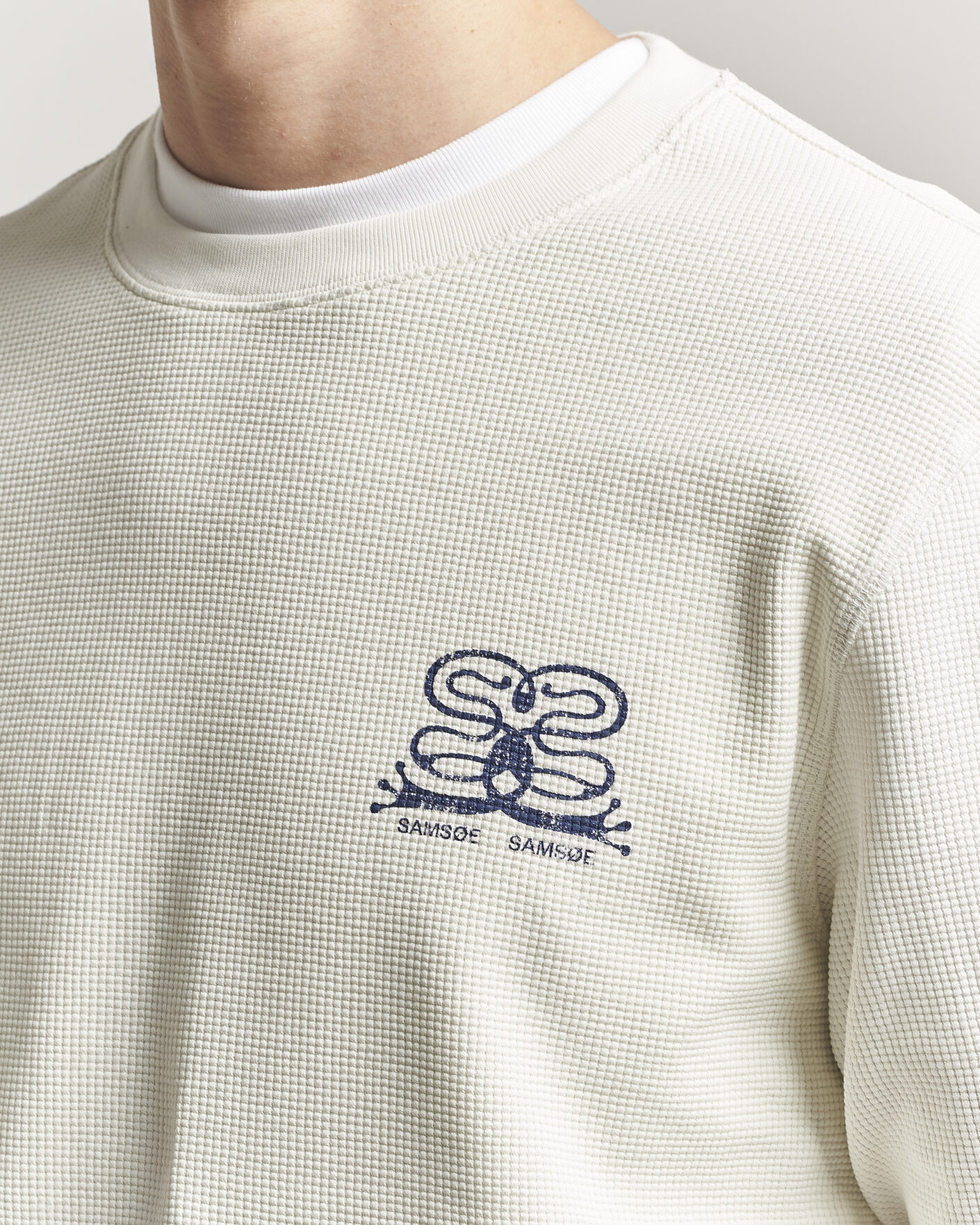 Homme | T-shirts | Samsøe Samsøe | Fellow Waffle Printed Long Sleeve T-Shirt Clear Cream