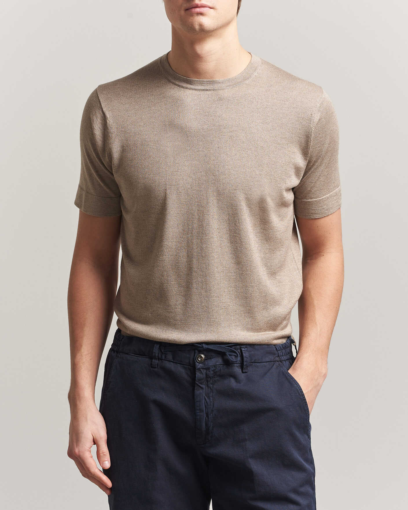 Homme | T-shirts | Stenströms | Silk/Cashmere T-Shirt Taupe