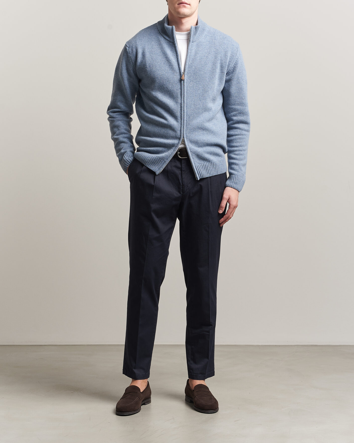 Homme | Pulls Et Tricots | Stenströms | Brushed Merino Full Zip Light Blue