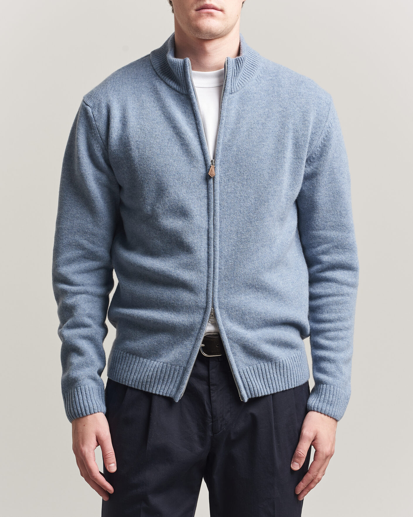 Homme | Pulls Et Tricots | Stenströms | Brushed Merino Full Zip Light Blue