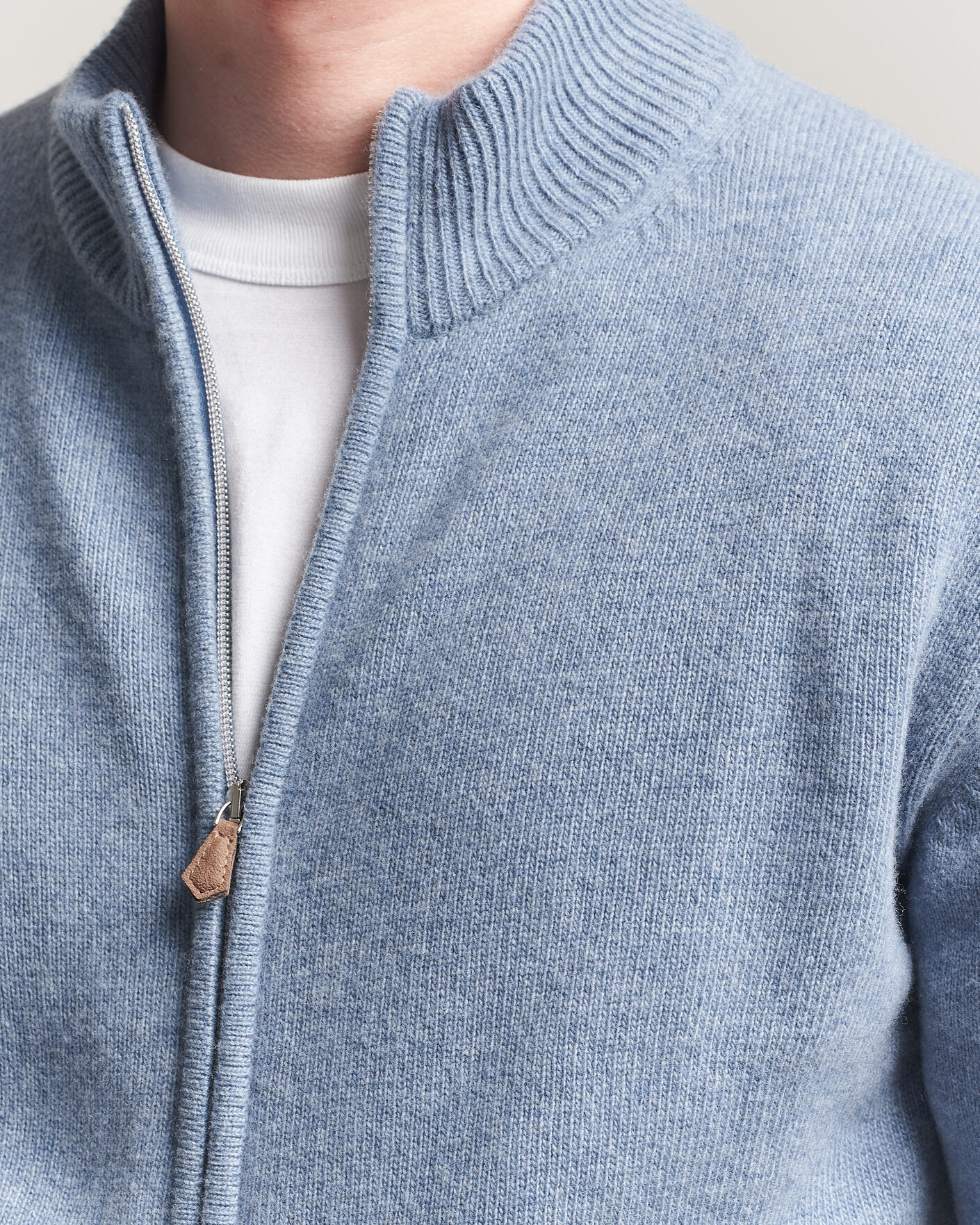 Homme | Pulls Et Tricots | Stenströms | Brushed Merino Full Zip Light Blue