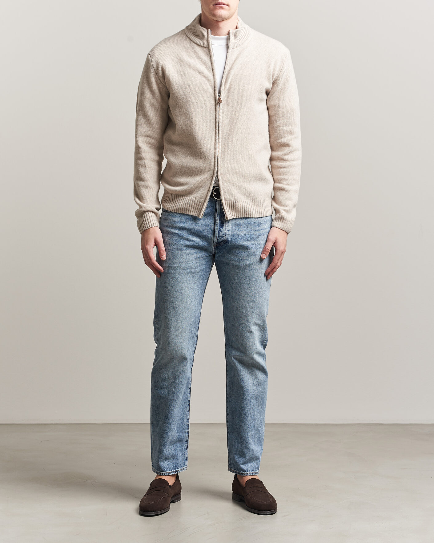 Homme | Pulls Et Tricots | Stenströms | Brushed Merino Full Zip Beige